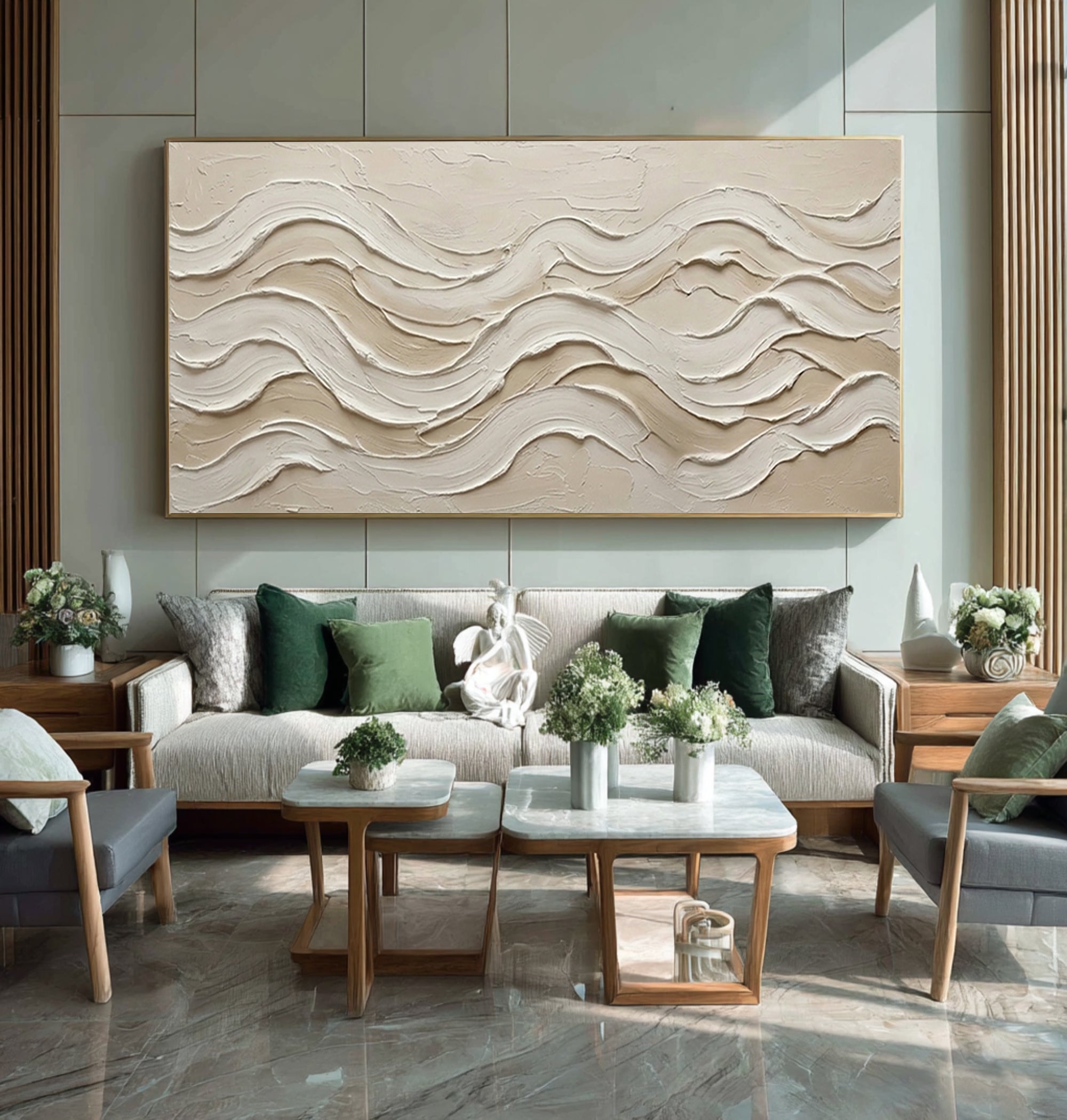 Large Textured Wave Painting Neutral Abstract Wall Art