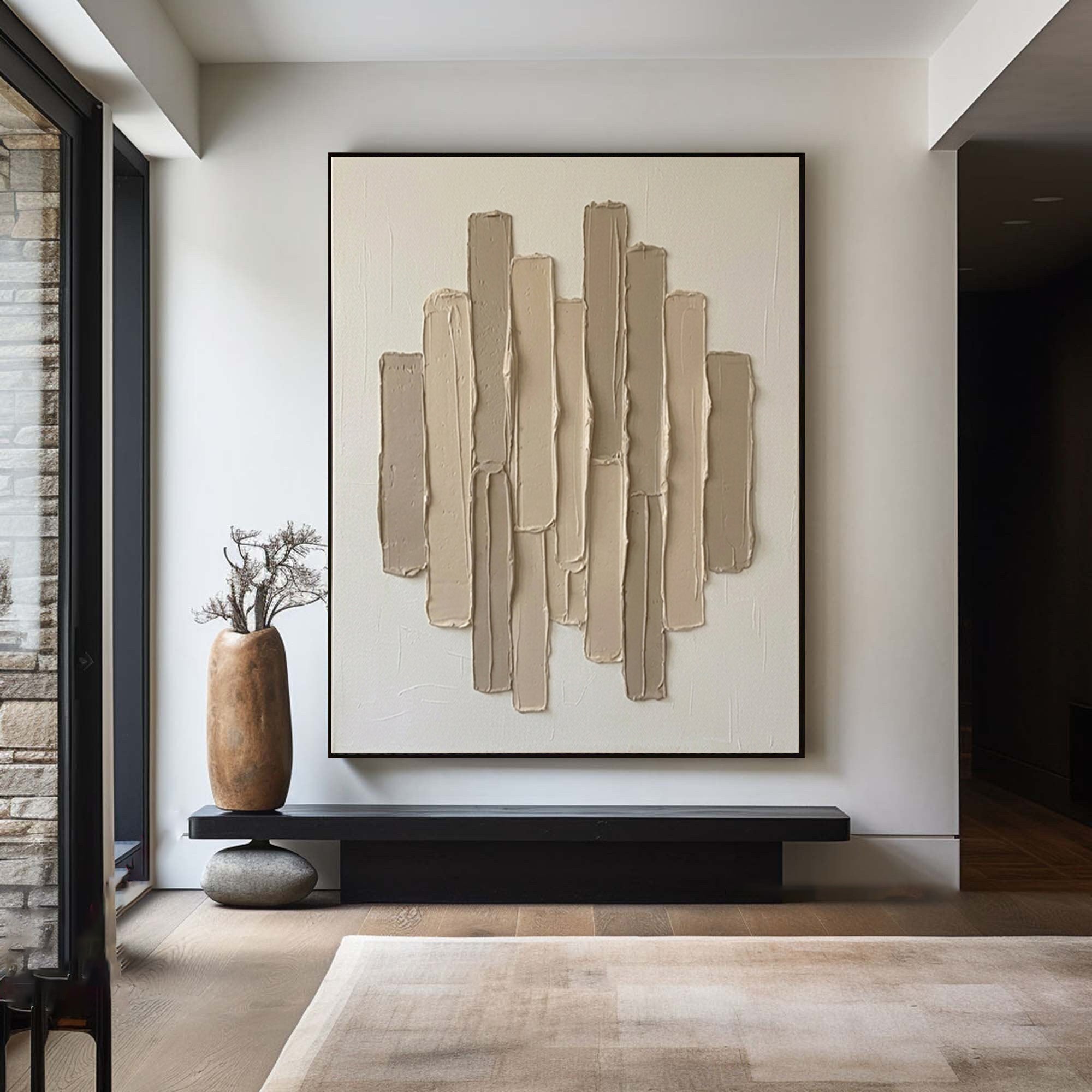 Large Neutral Vertical Textured Canvas Art Modern Minimalist Wall Decor