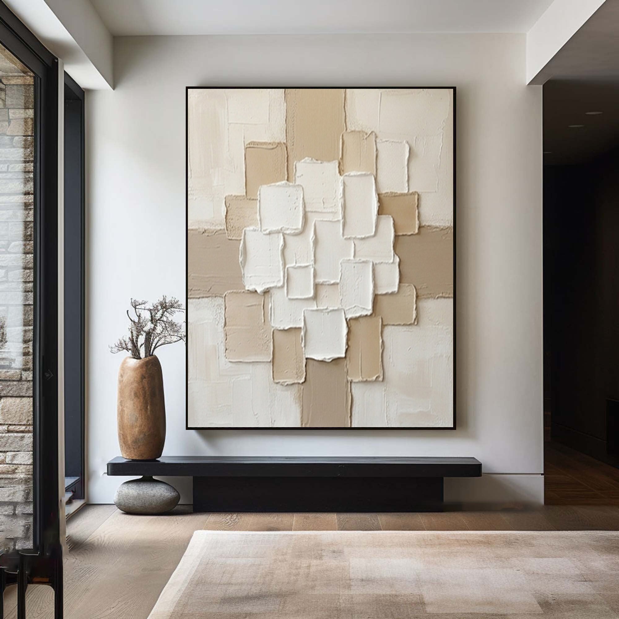Large Neutral Composition Textured Canvas Art Modern Minimalist Decor