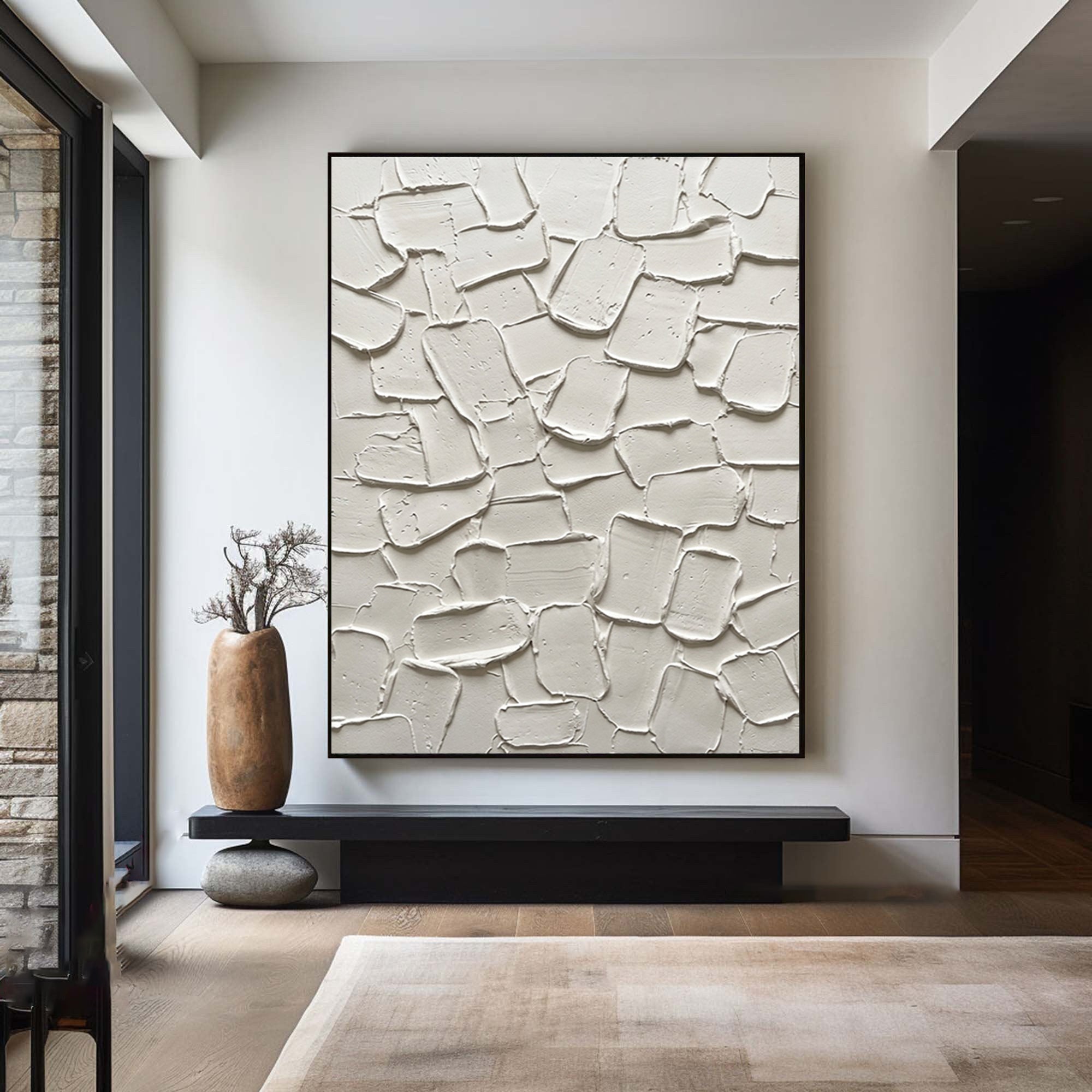 Large Modern Textured Canvas Art | Neutral Abstract Geometric Painting