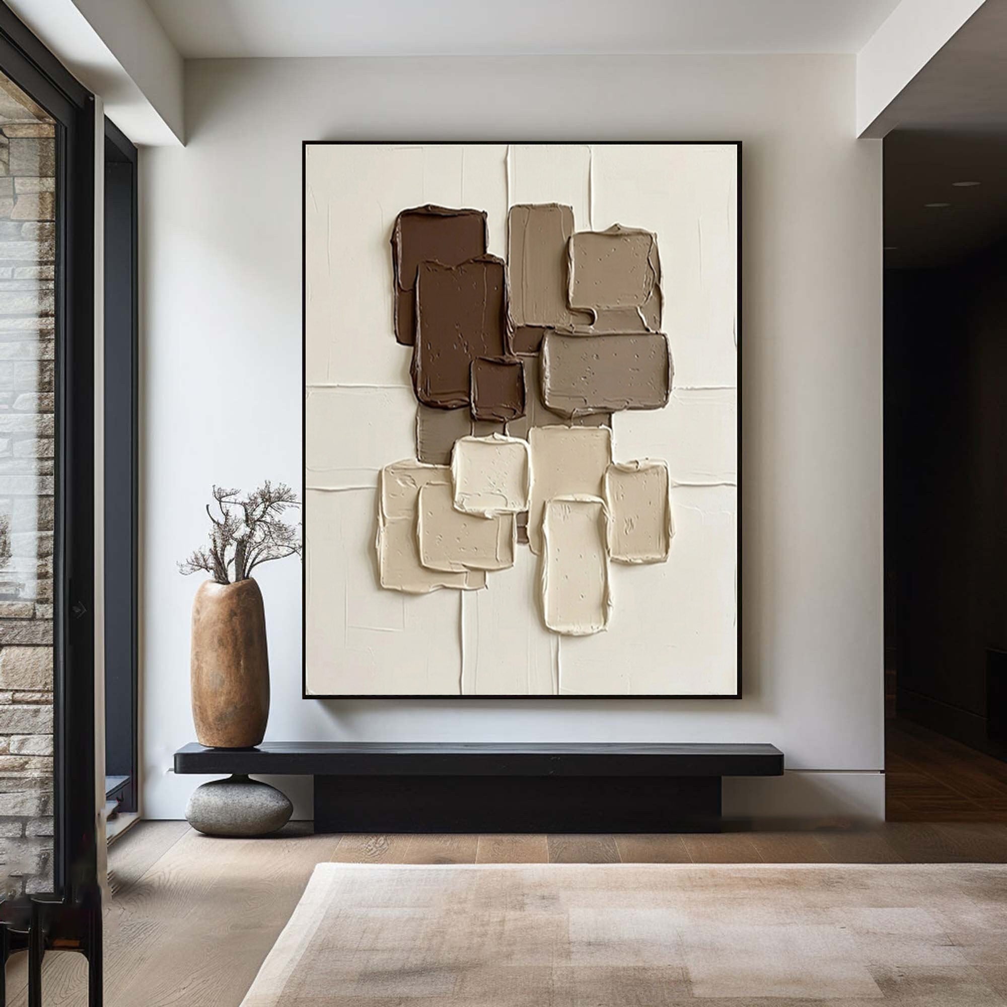 Large Brown Architectural Textured Canvas Art Contemporary Wall Decor