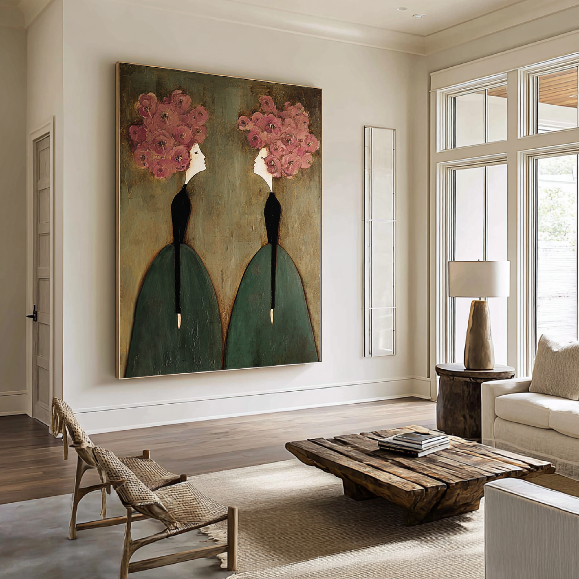 Large Floral Figurative Wall Art Contemporary Portrait Canvas Painting