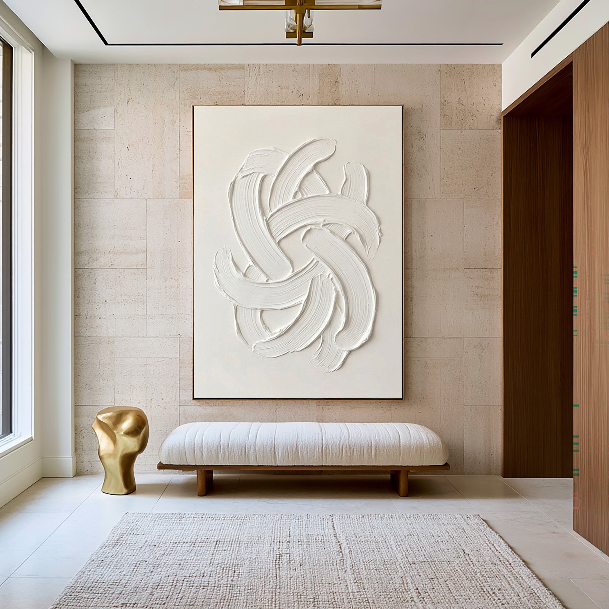 Large Modern White Abstract Wall Art Textured Oil Painting 3D Sculptural Relief Minimalist Contemporary Interior Artwork
