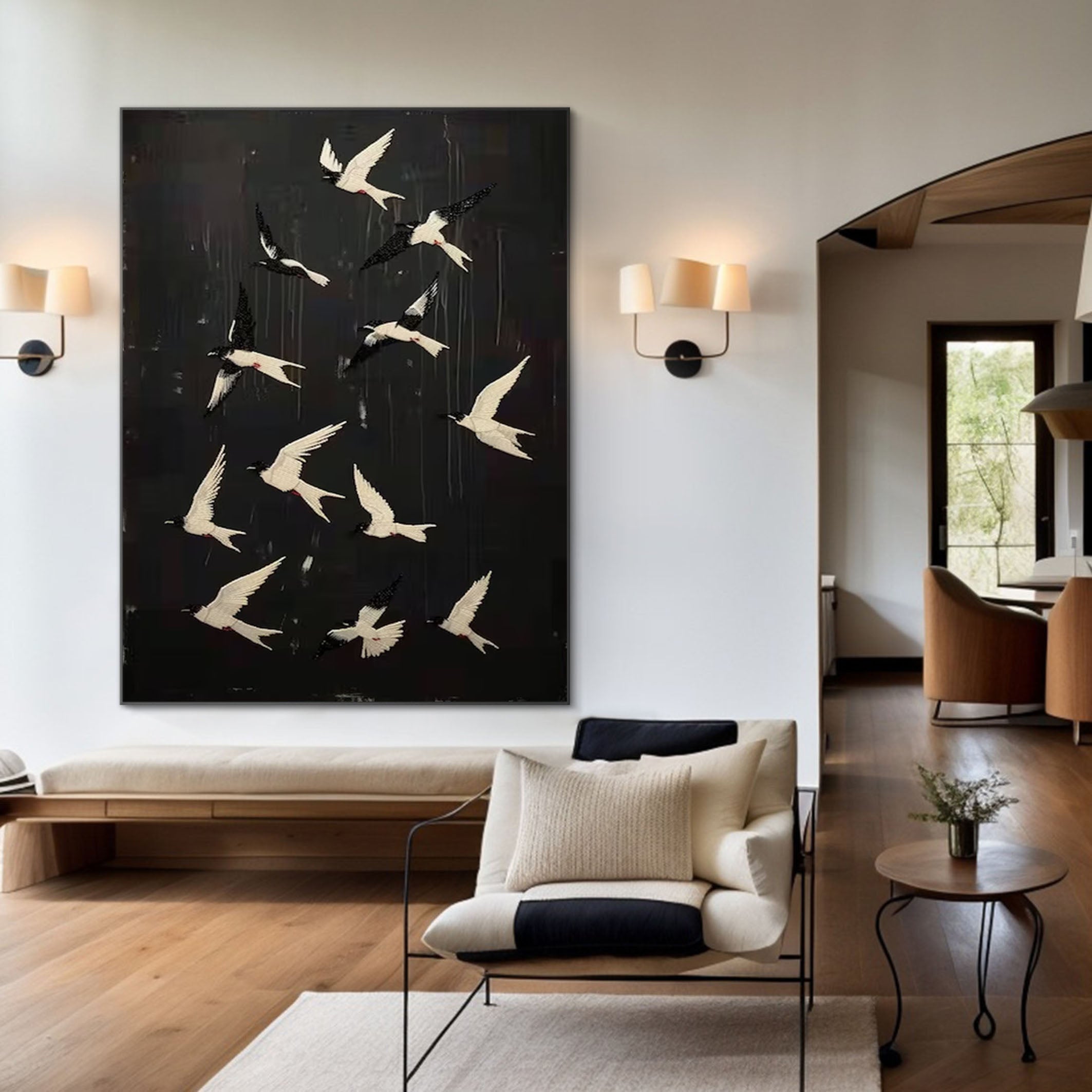 Black and White Birds Painting Modern Art for Urban Interiors #BM 100