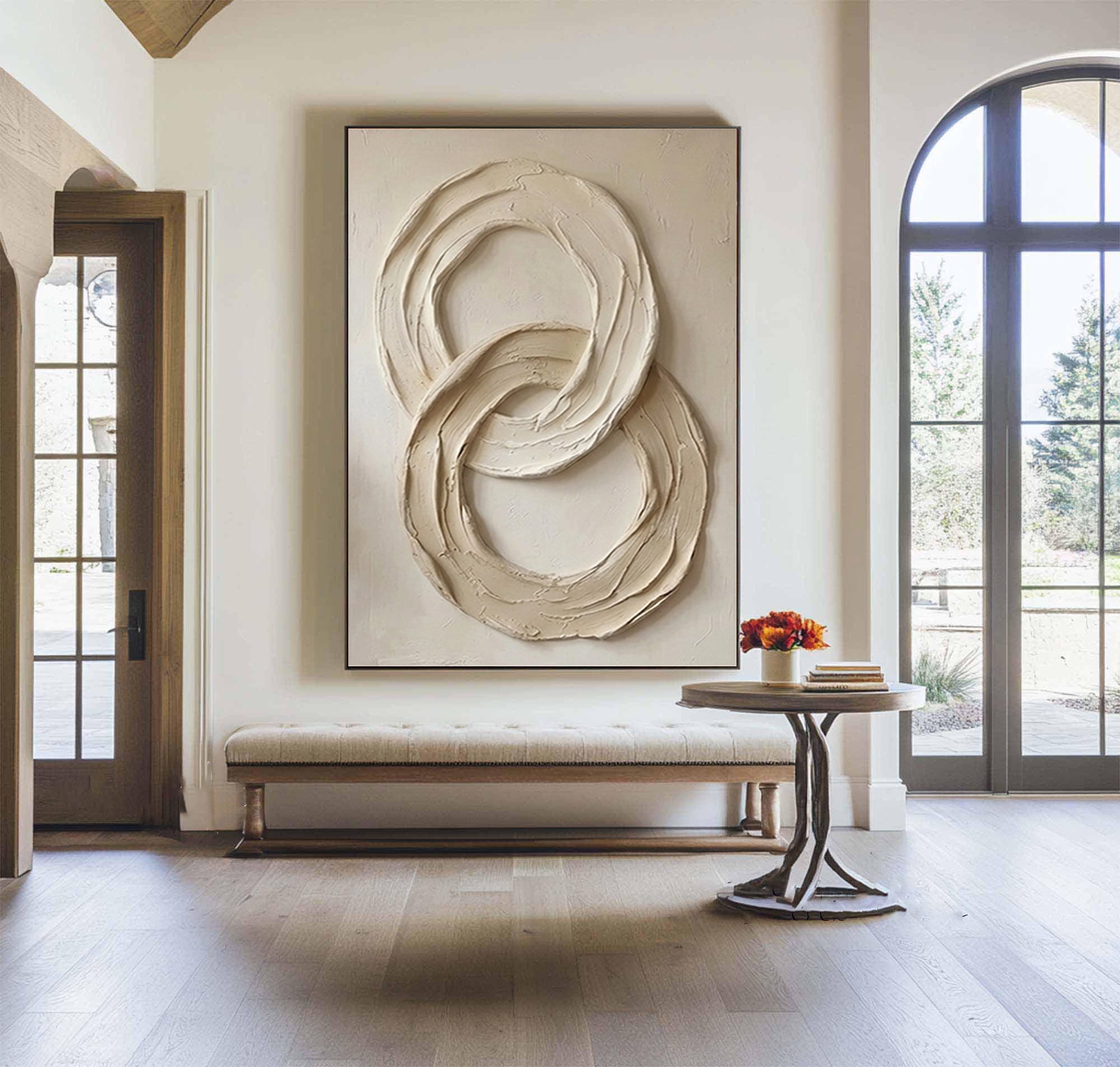 Large Circular Texture Oil Painting for Modern Neutral Interiors