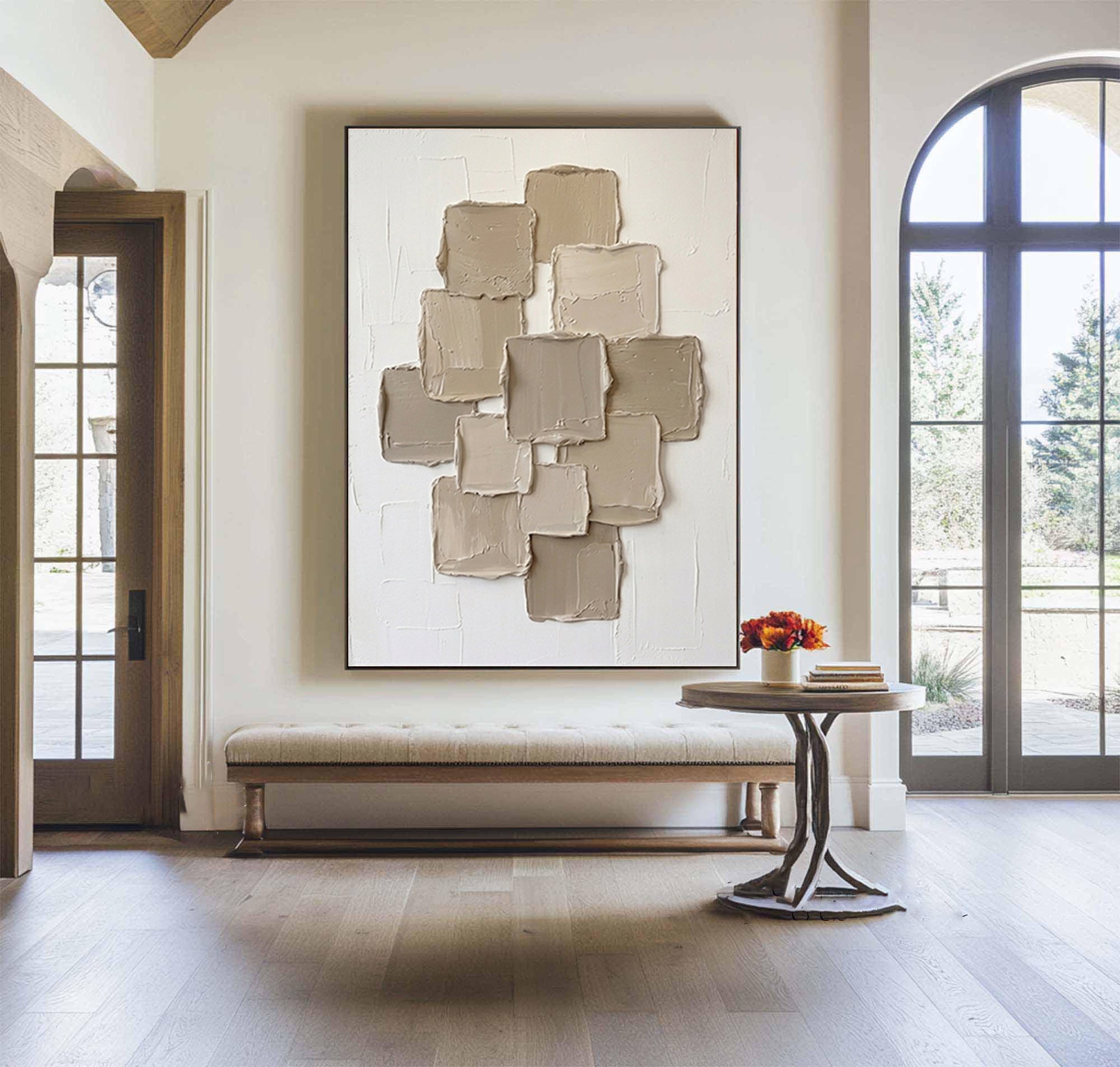 Large Contemporary Square Texture Painting Handmade Neutral Wall Art