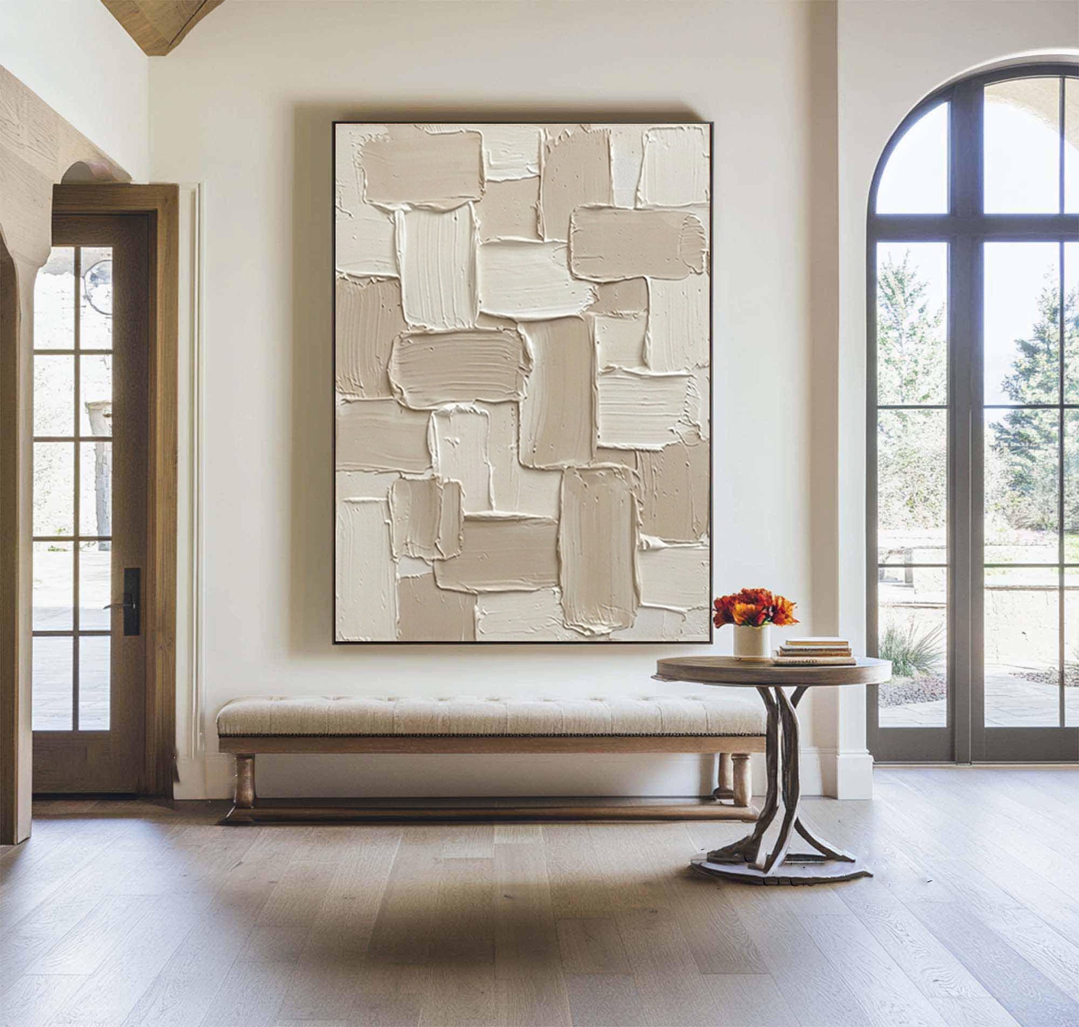 Large Minimalist Oil Painting with Contemporary Block Texture Design
