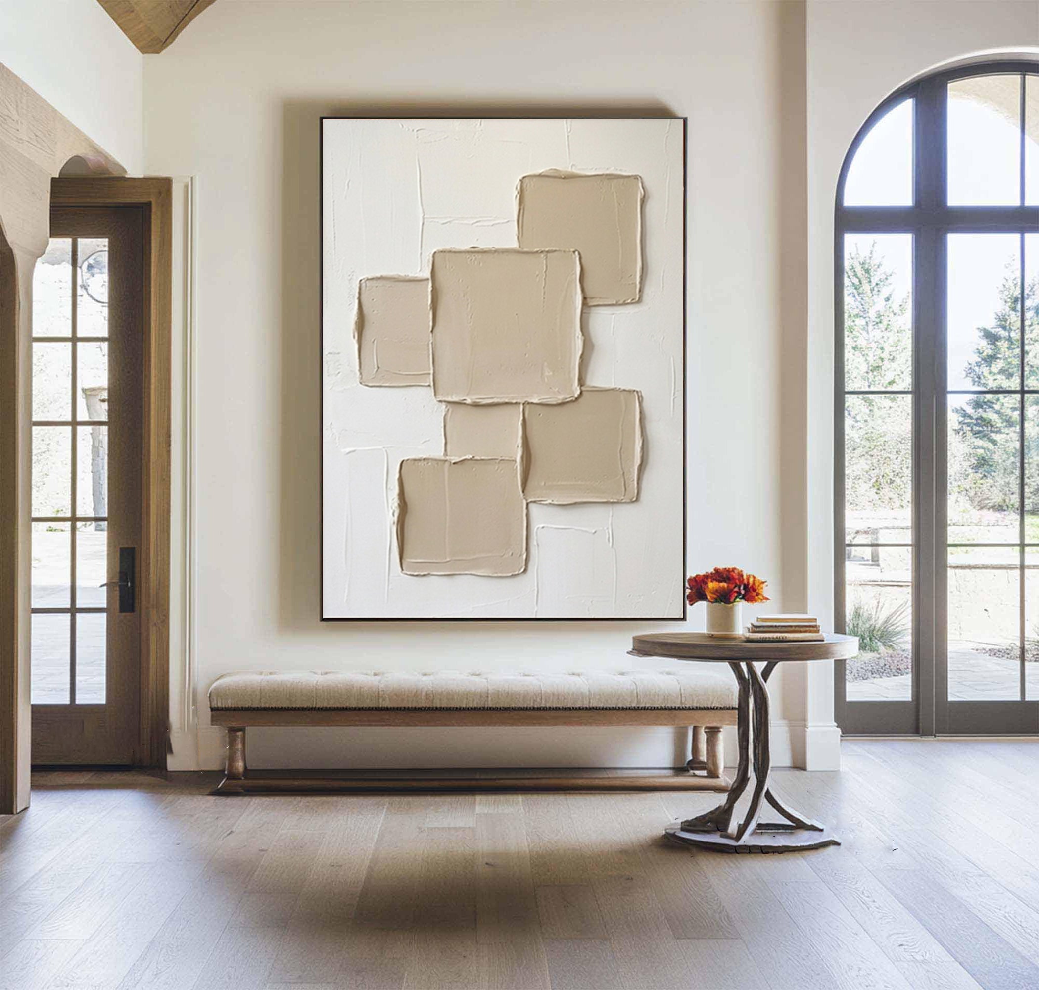 Large Designer Textured Canvas Art White Geometric Abstract Painting