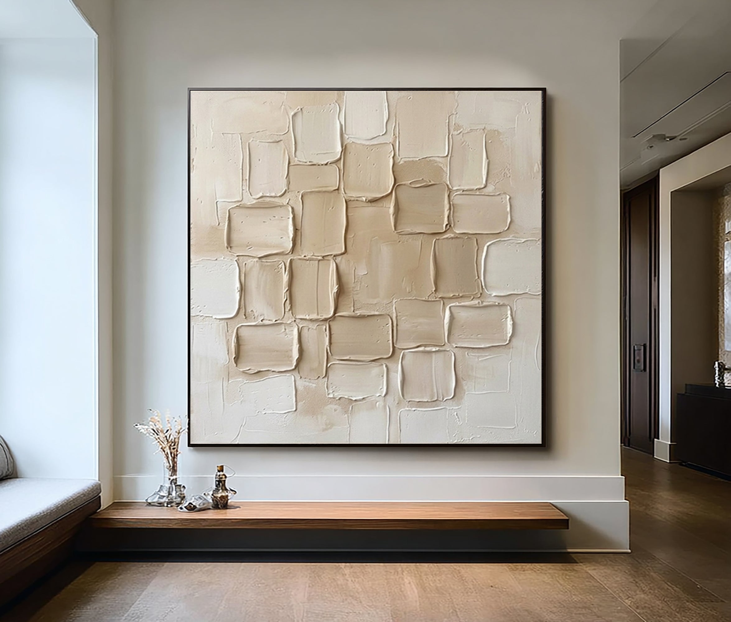 Large Travertine Texture Wall Art Contemporary Neutral Hand Painted Canvas Painting