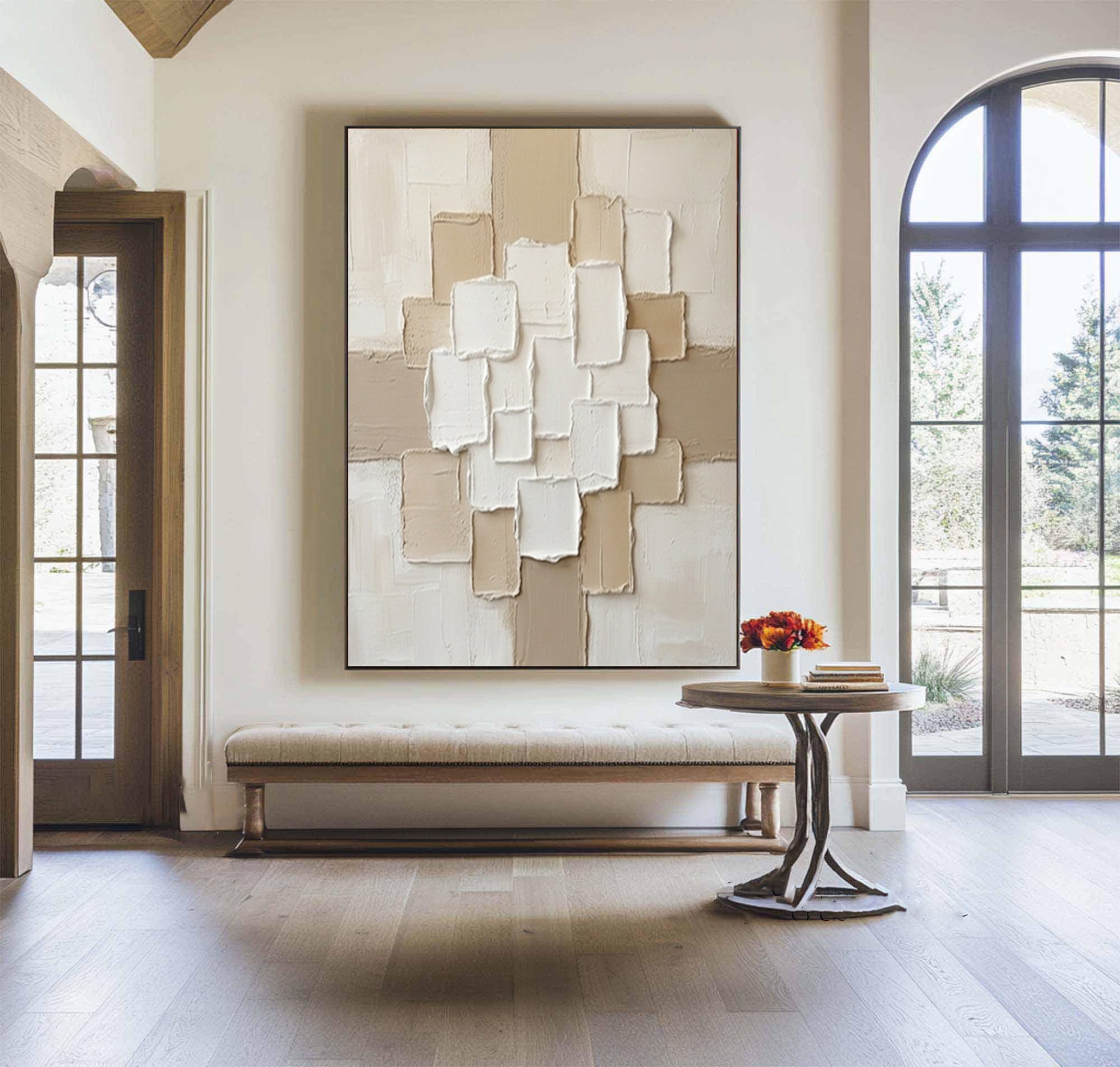 Large Neutral Composition Textured Canvas Art Modern Minimalist Decor
