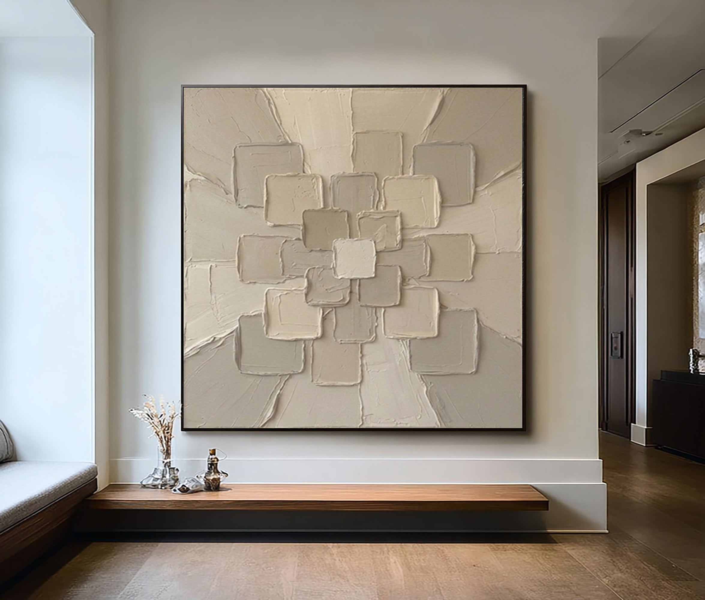 Large Modern Focal Expansion Wall Art Neutral Sculptural Texture Canvas Painting