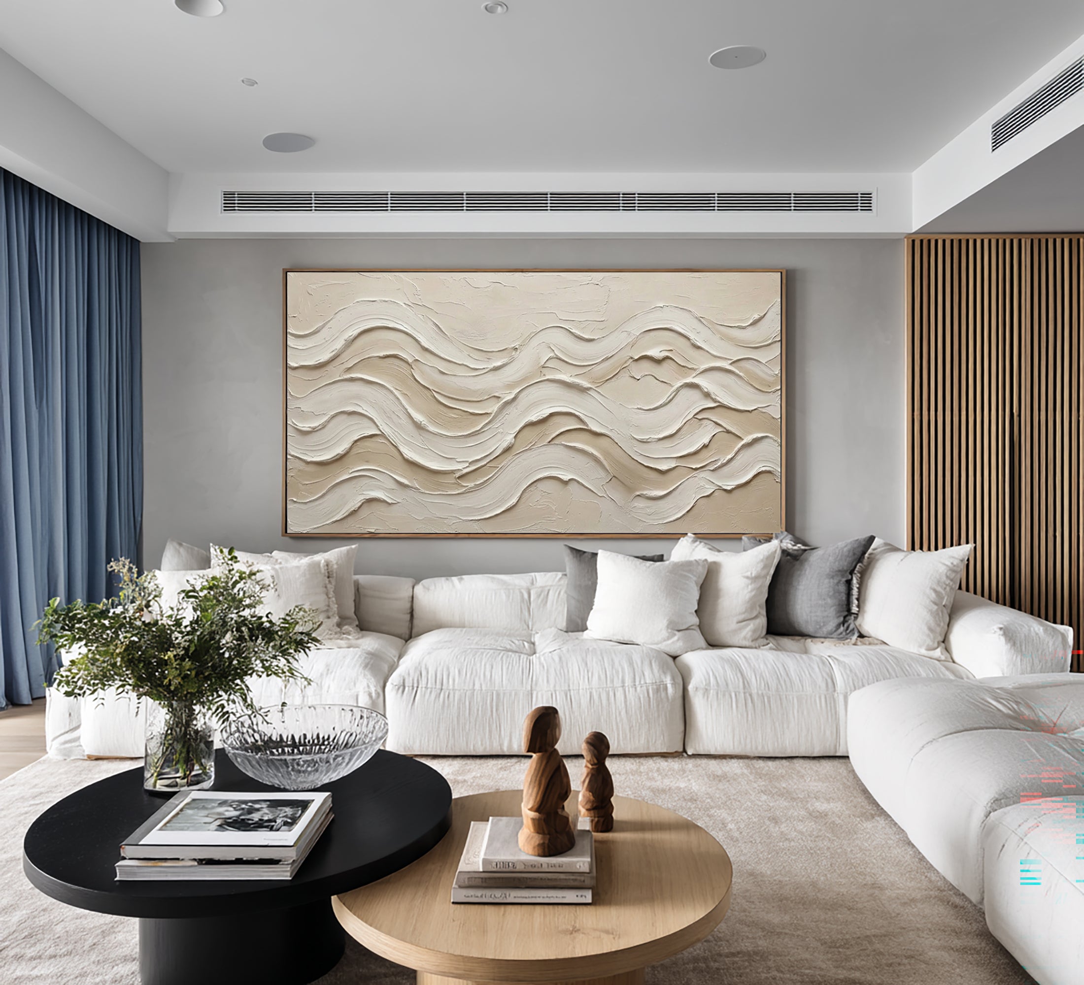 Large Textured Wave Painting Neutral Abstract Wall Art
