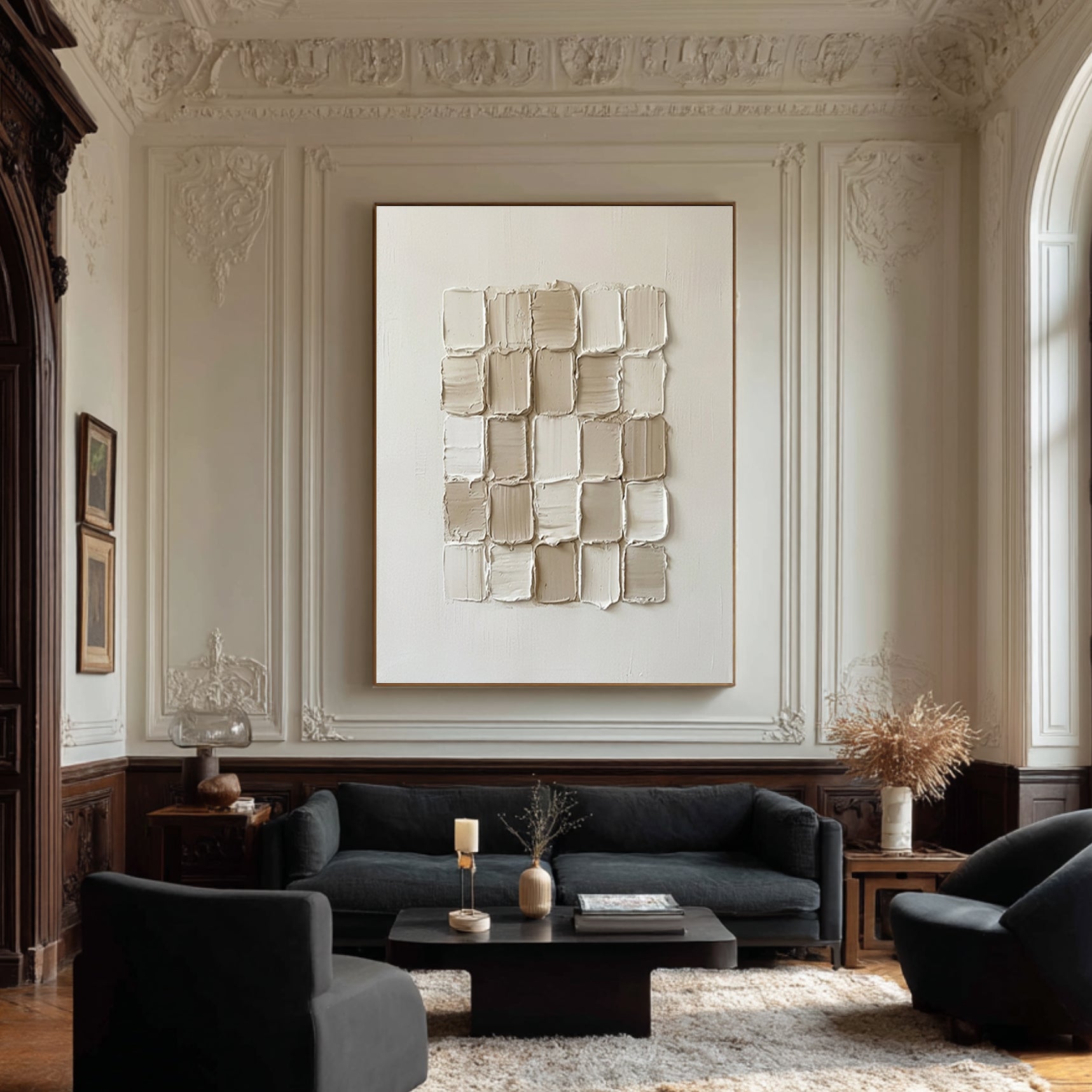 Large Structured Geometry Wall Art Contemporary Neutral Canvas Painting