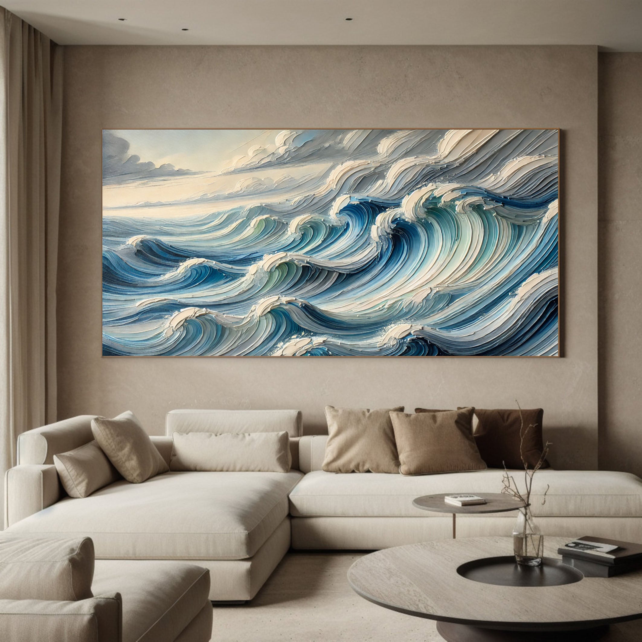 Textured Blue Ocean Waves Wall Art Perfect Coastal Decor for Modern Interiors #OP 052