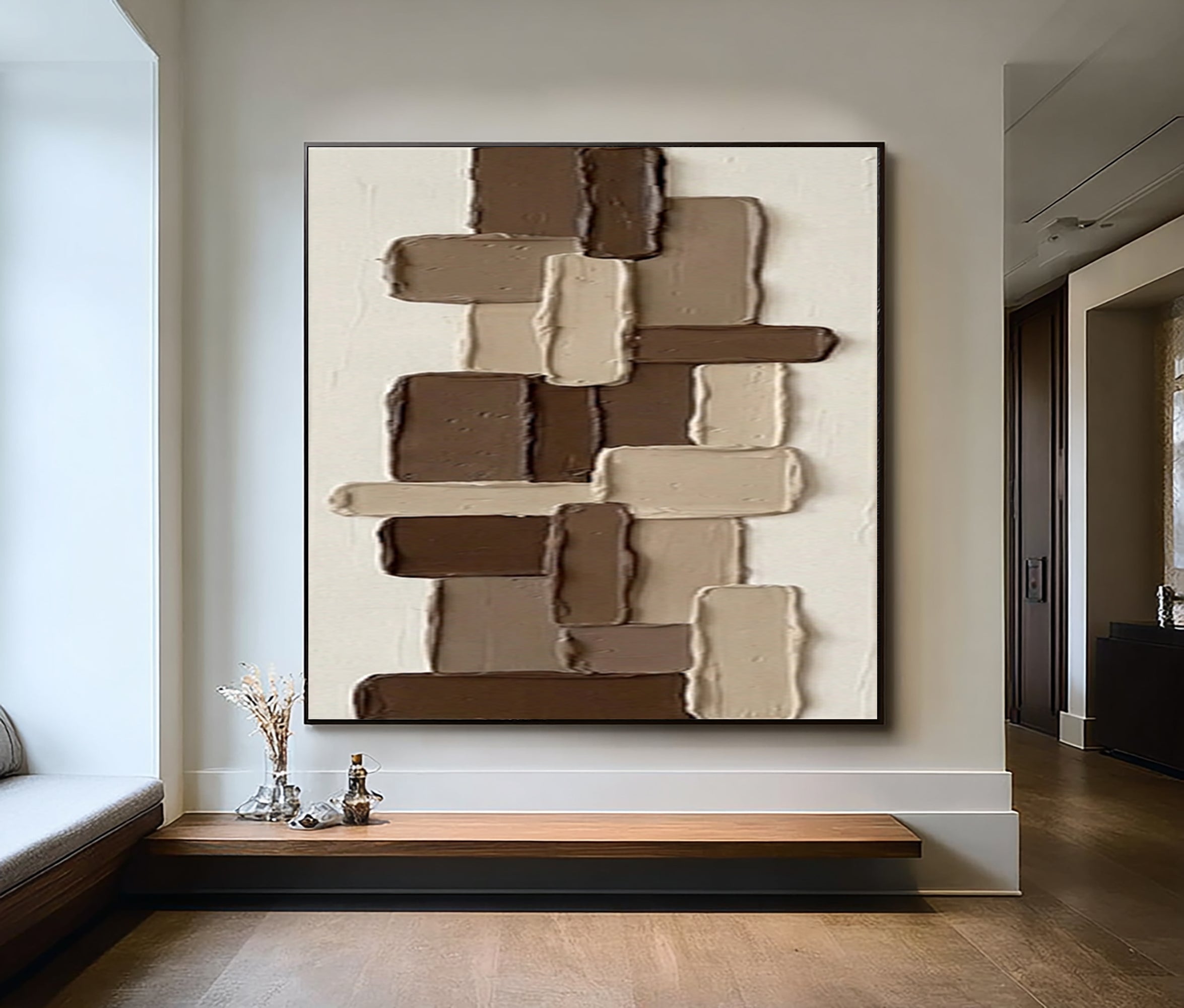 Large Brown Textured Wall Art Hand Painted Modern Abstract Canvas