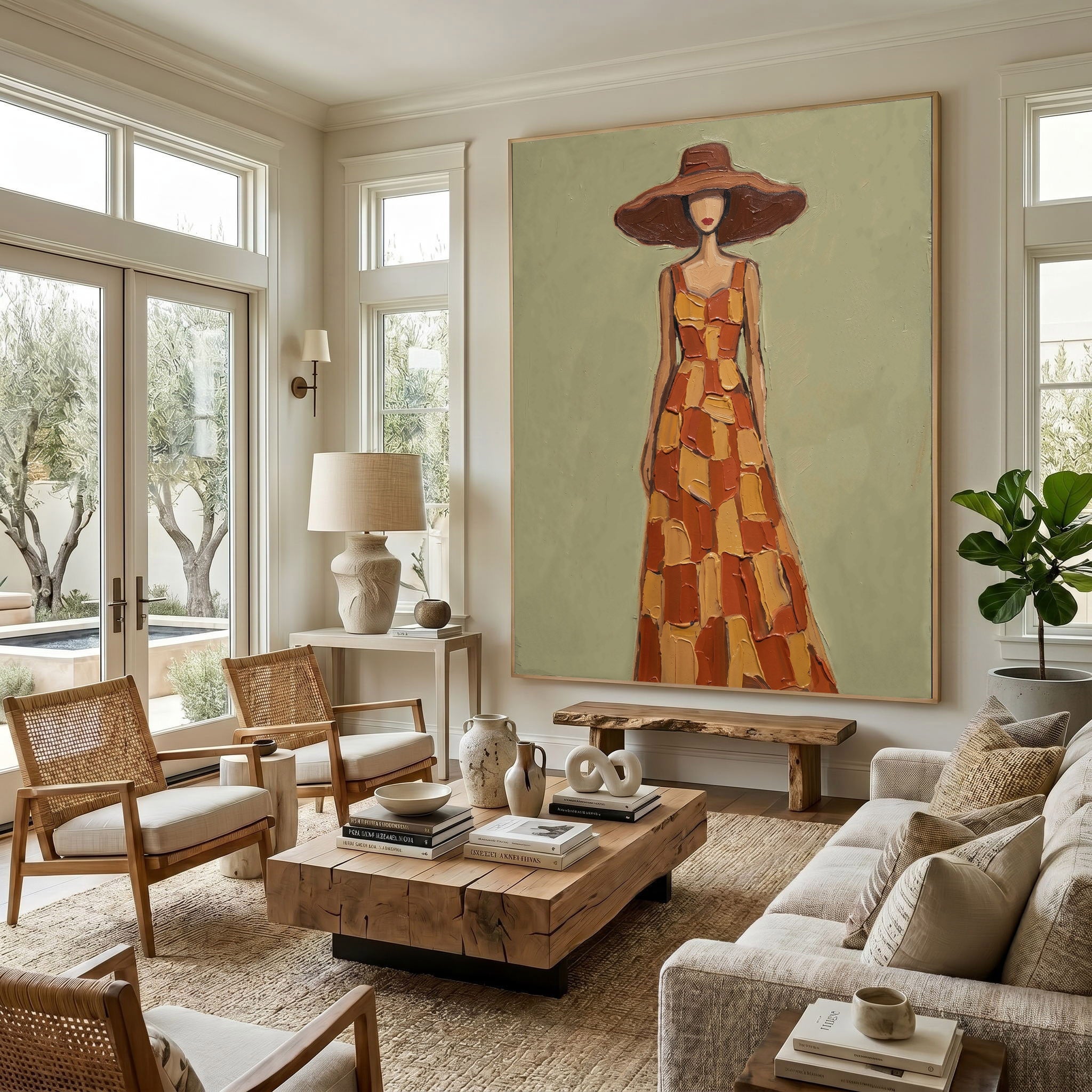 Large Modern Woman Portrait Wall Art Abstract Oil Painting Cowgirl Cowboy Vintage Americana Art Western Fashion Figure Contemporary Interior Decor