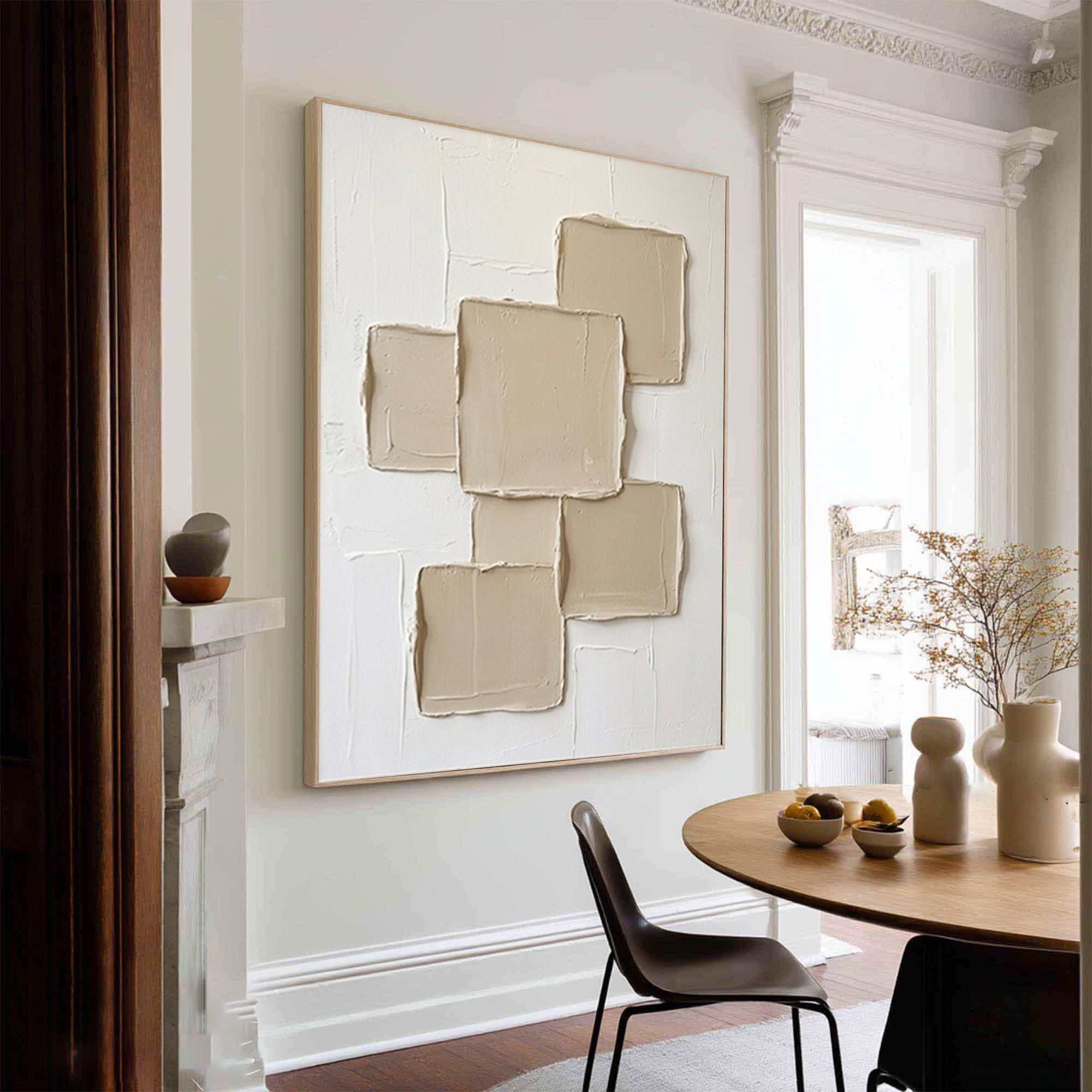 Large Designer Textured Canvas Art White Geometric Abstract Painting