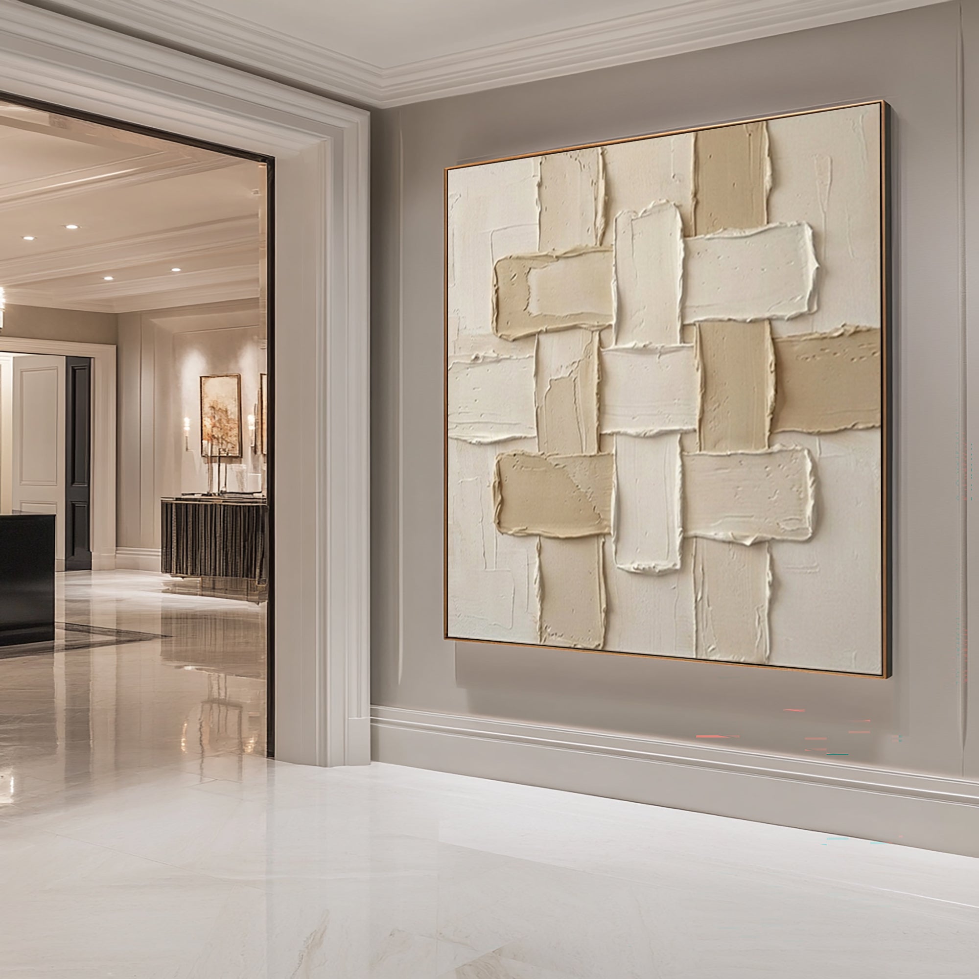 Large Interlocking Forms Wall Art Neutral Contemporary Textured Painting