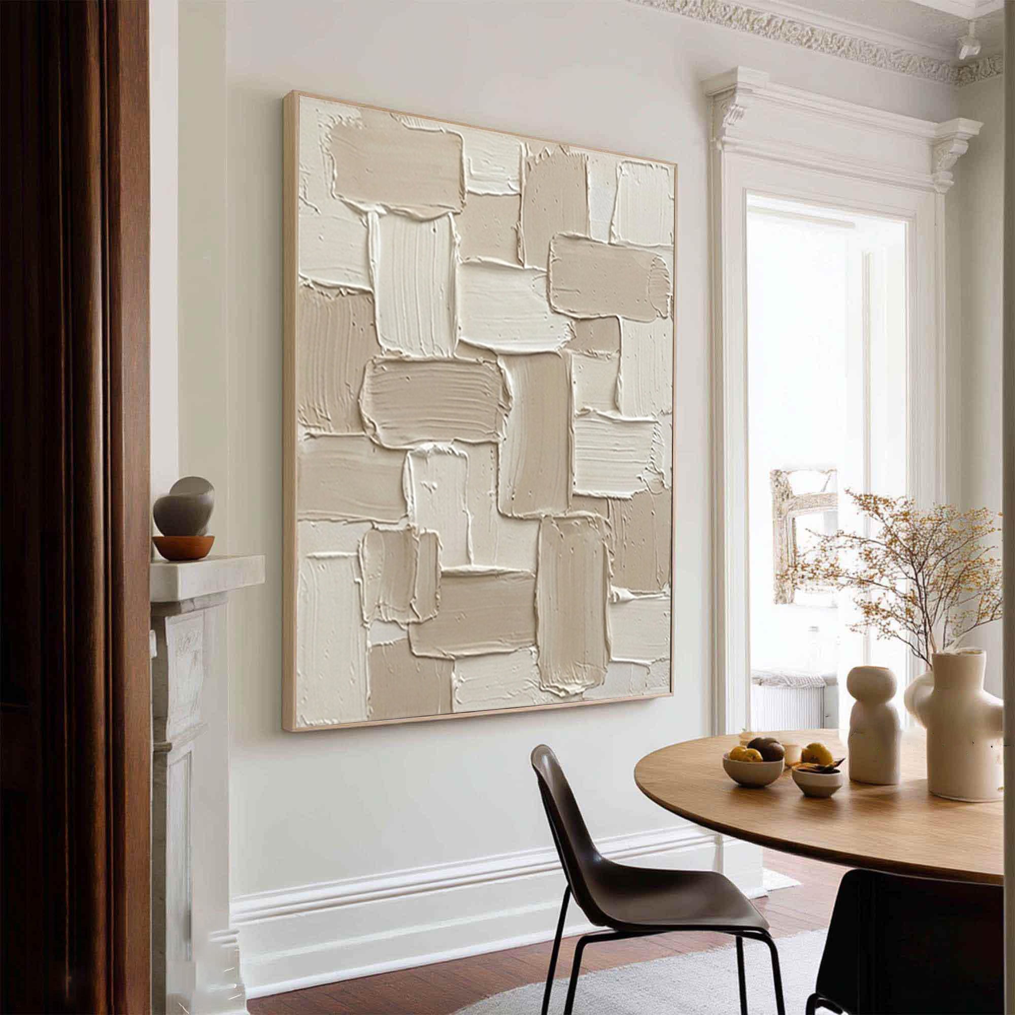 Large Minimalist Oil Painting with Contemporary Block Texture Design