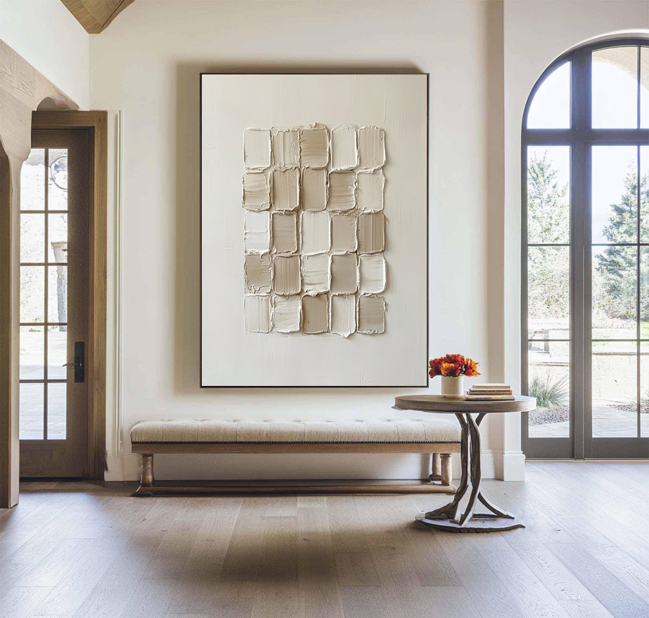 Large Structured Geometry Wall Art Contemporary Neutral Canvas Painting
