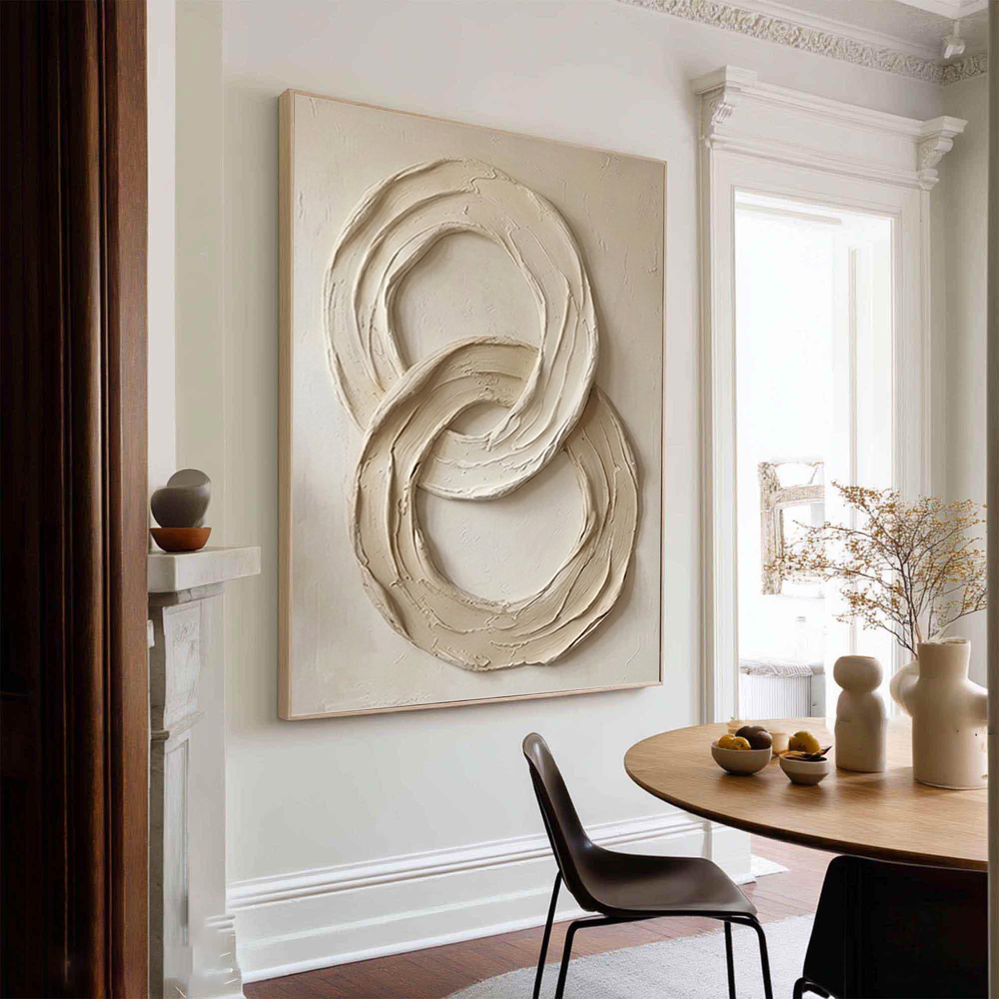 Large Circular Texture Oil Painting for Modern Neutral Interiors