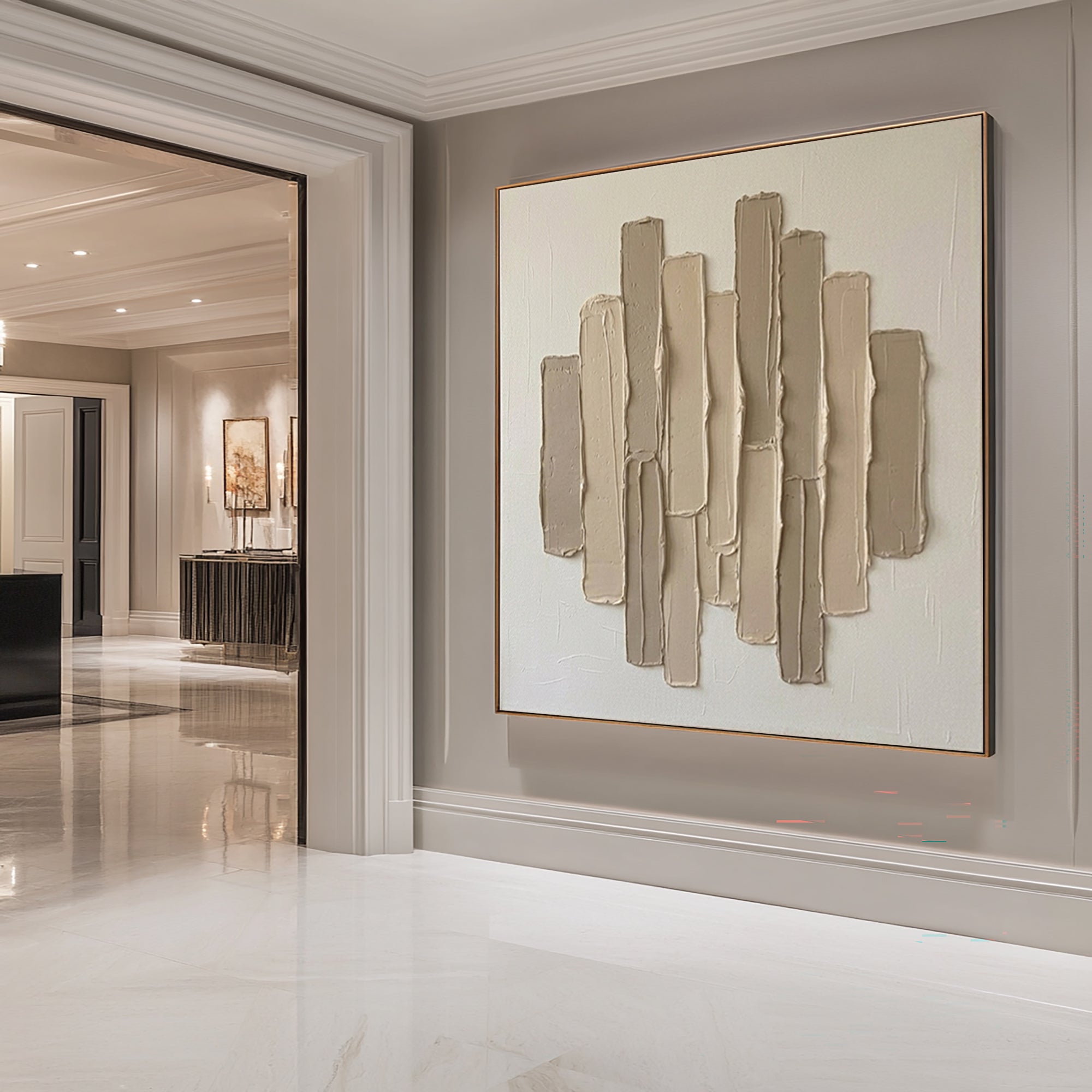 Large Linear Sculptural Wall Art Neutral Contemporary Hand Painted Texture Canvas