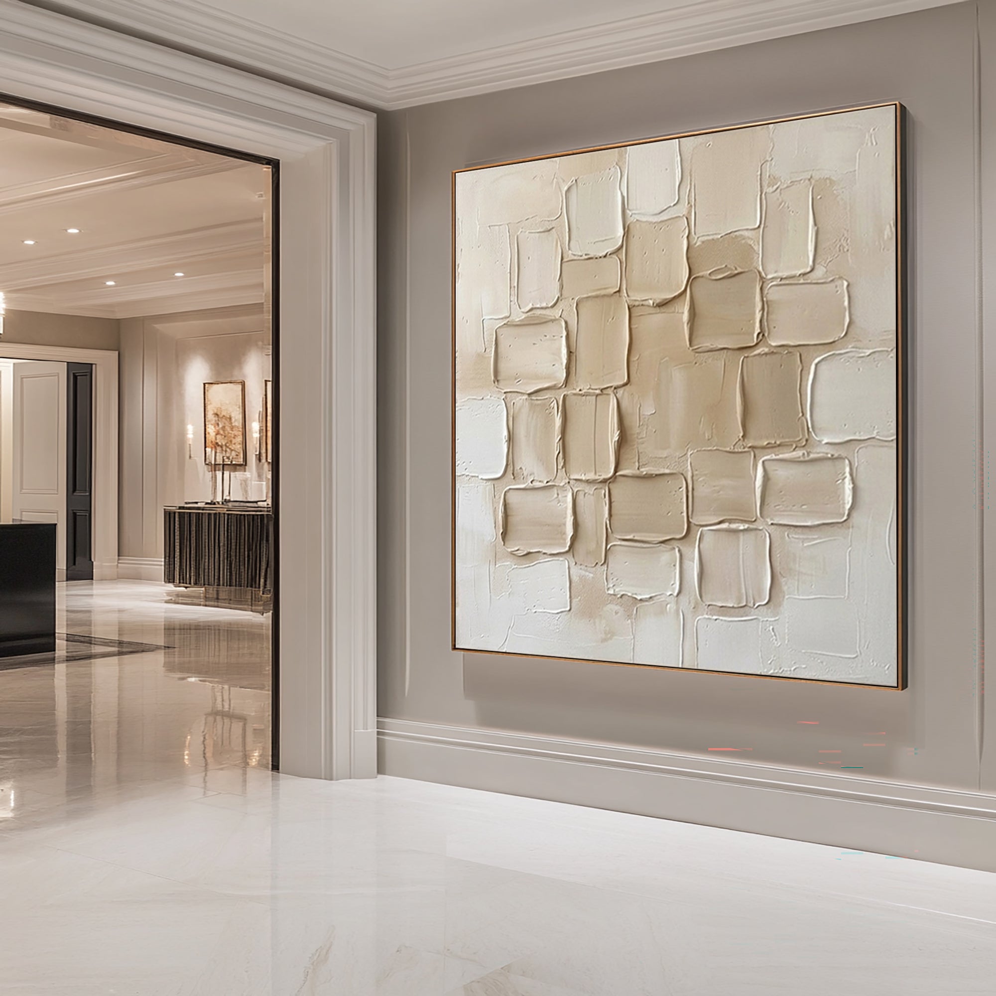 Large Travertine Texture Wall Art Contemporary Neutral Hand Painted Canvas Painting