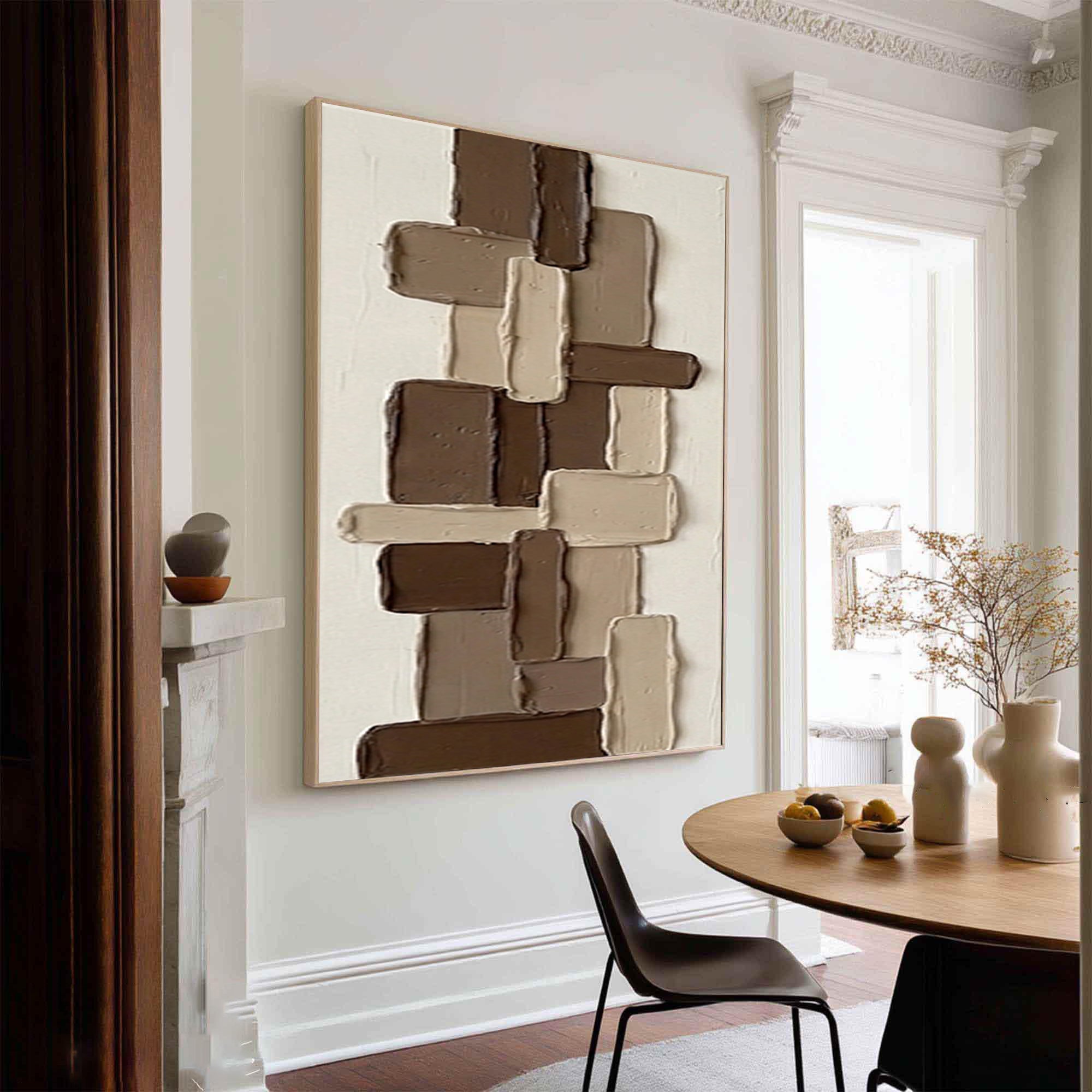 Large Modern Mosaic Texture Wall Art Handmade Neutral Canvas