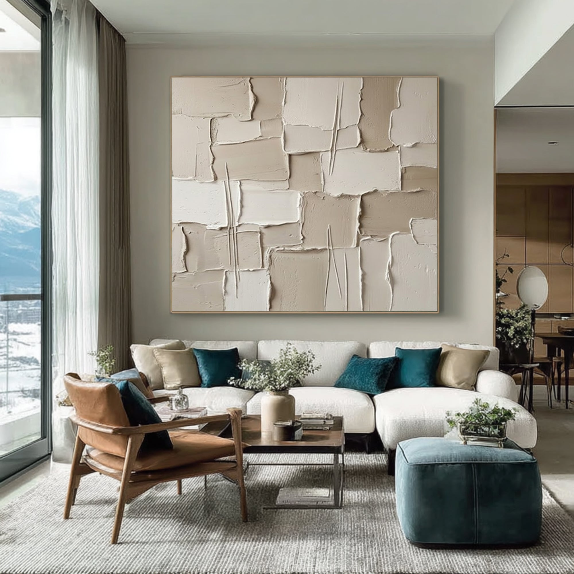 Large Quiet Architectural Layers Wall Art Neutral Contemporary Relief Painting