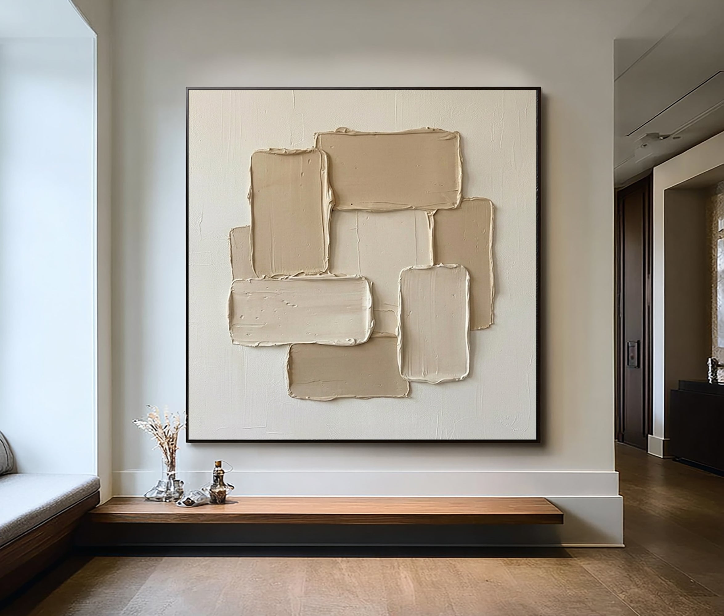 Large Earth Tone Oil Painting – Modern Neutral Texture Wall Art