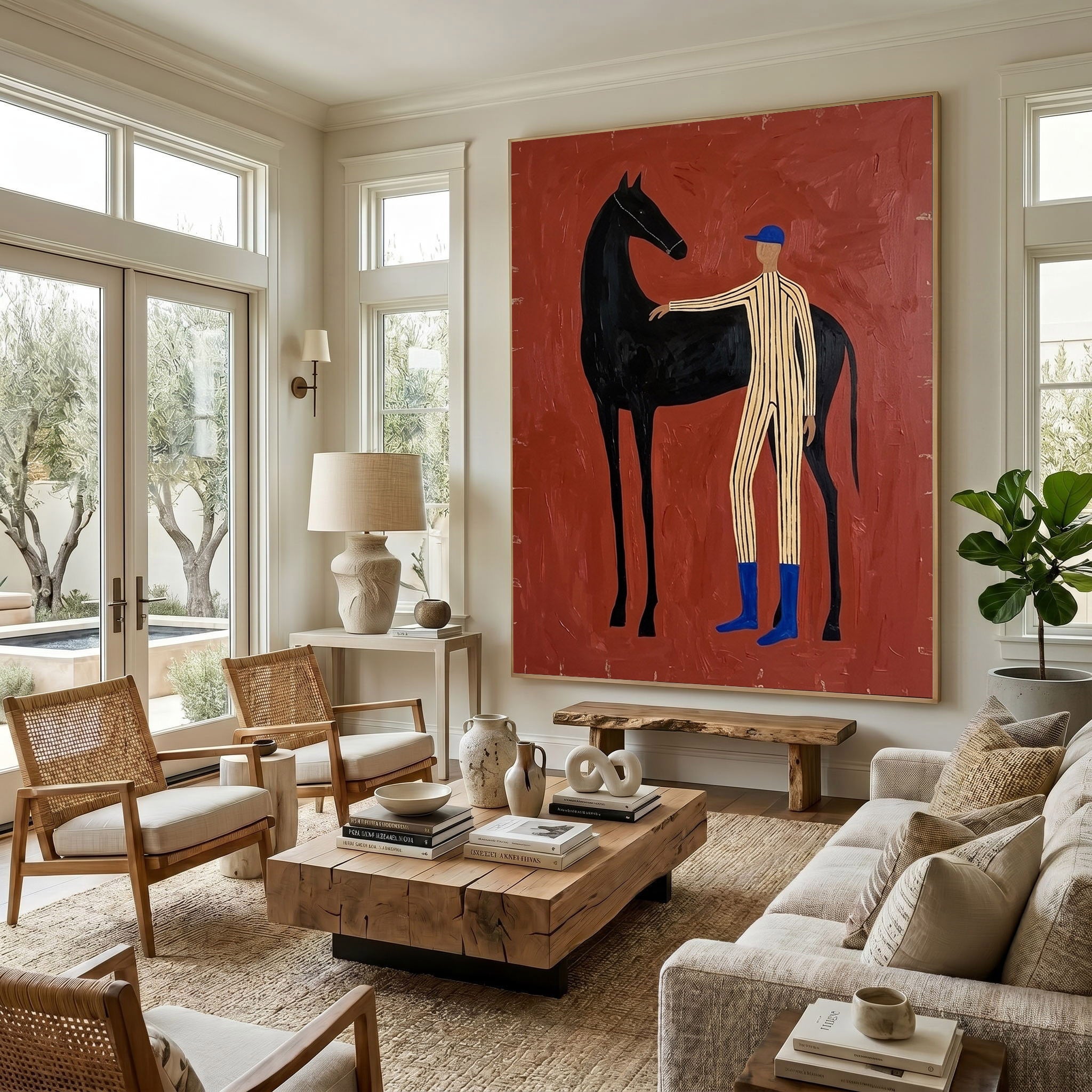 Large Cowboy Horse Wall Art Modern Western Oil Painting Contemporary Ranch Decor