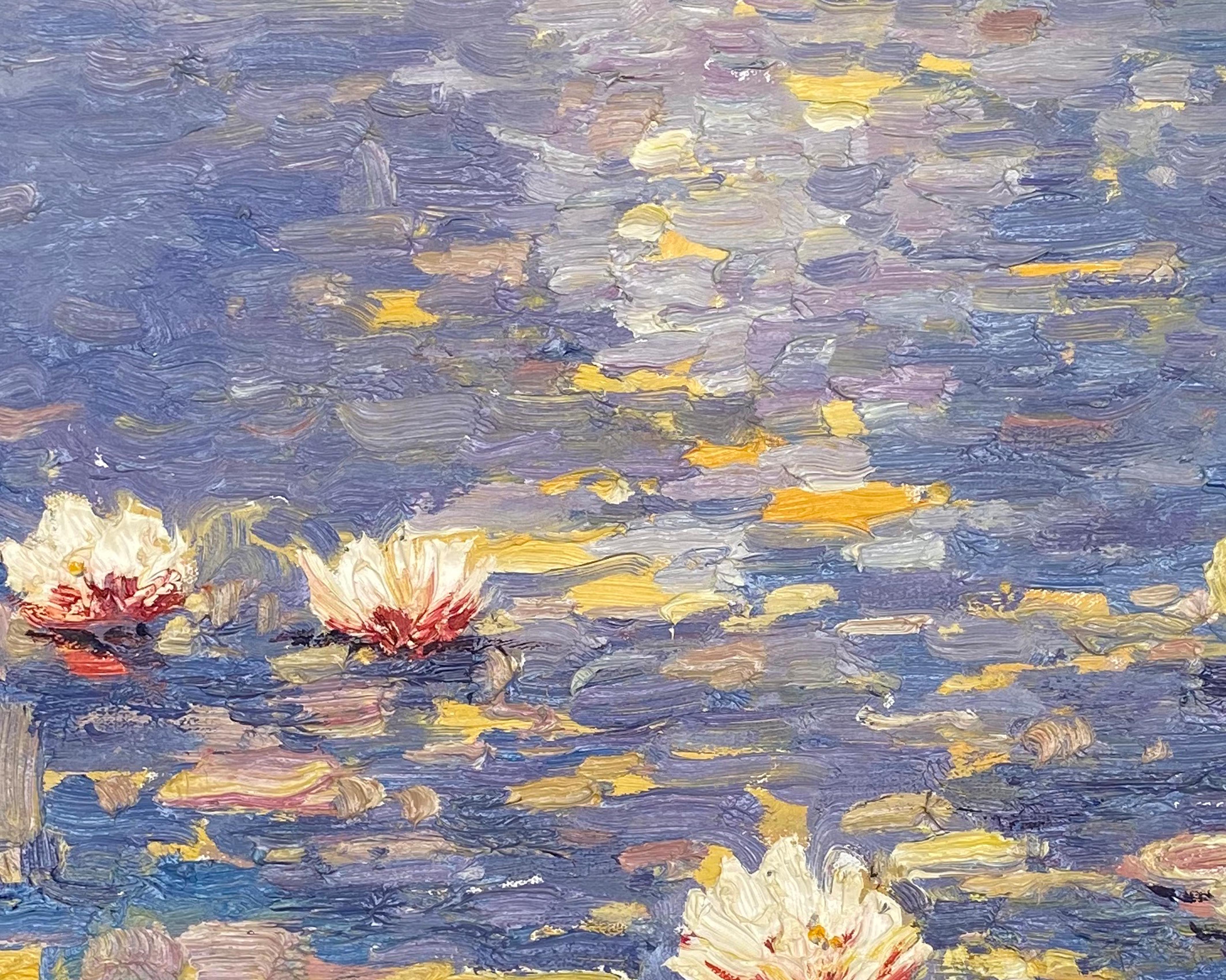 Water Lilies in Blue and Purple, Impressionistic Wall Art #BGA 067