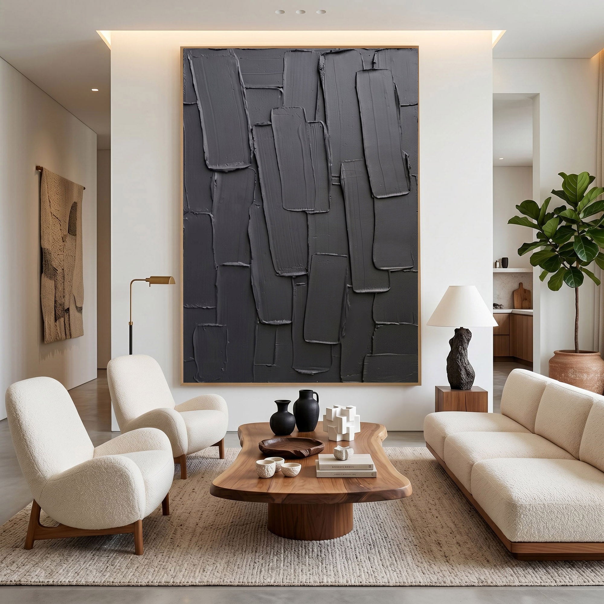 Dark Gray Textured Wall Art Abstract Plaster Relief Painting Modern 3D Impasto Minimalist Luxury Decor
