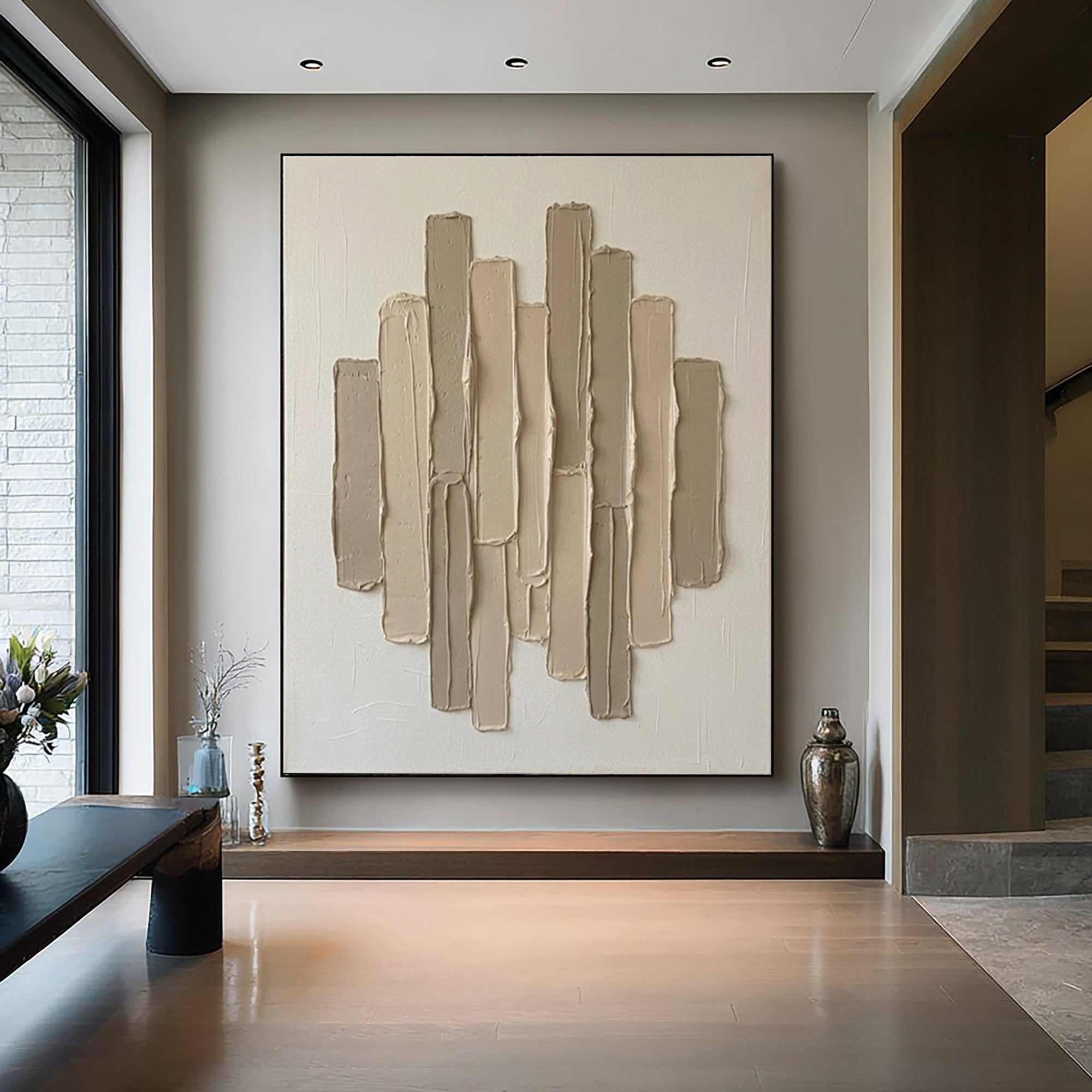 Large Neutral Vertical Textured Canvas Art Modern Minimalist Wall Decor