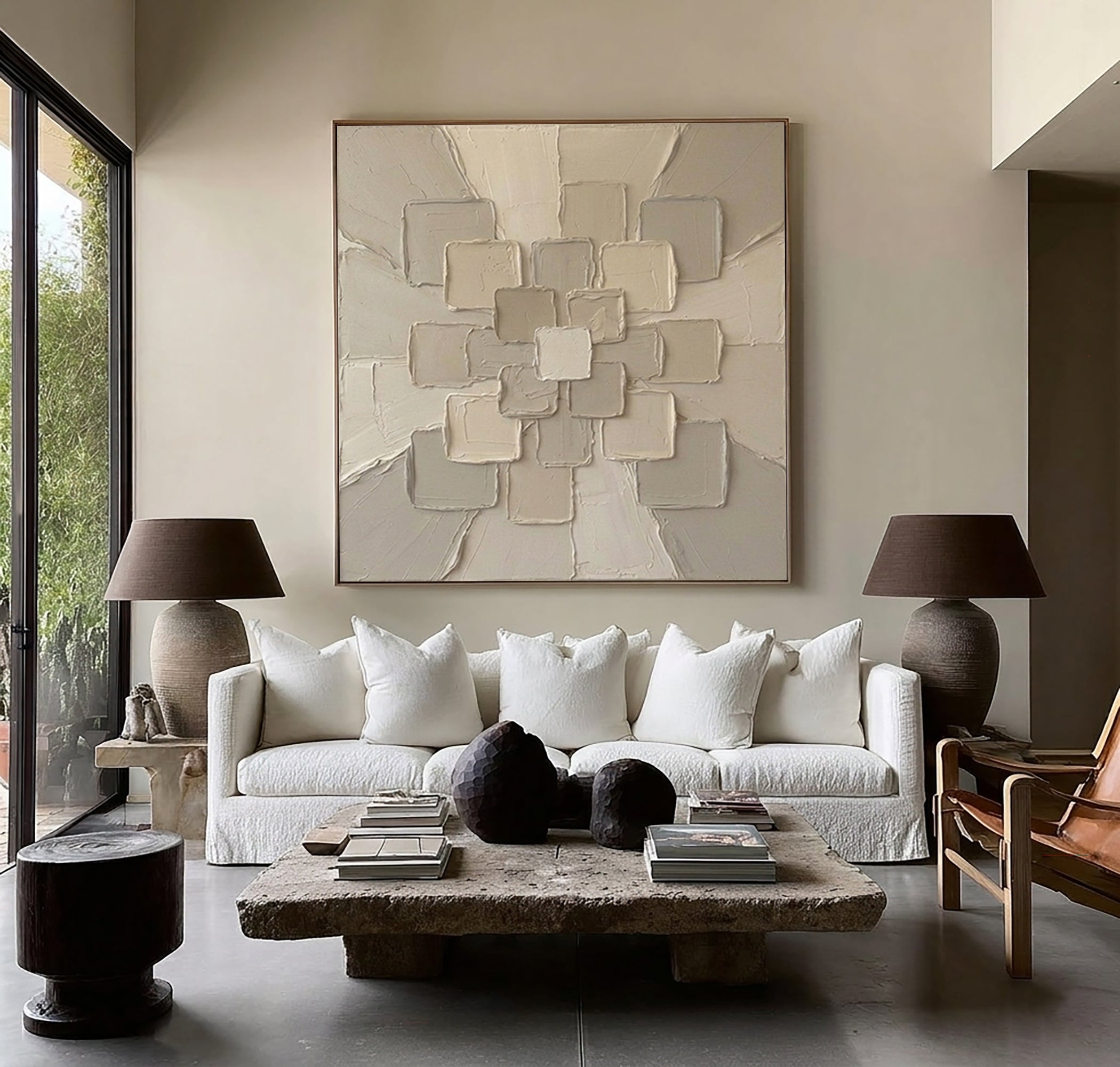 Large Modern Focal Expansion Wall Art Neutral Sculptural Texture Canvas Painting