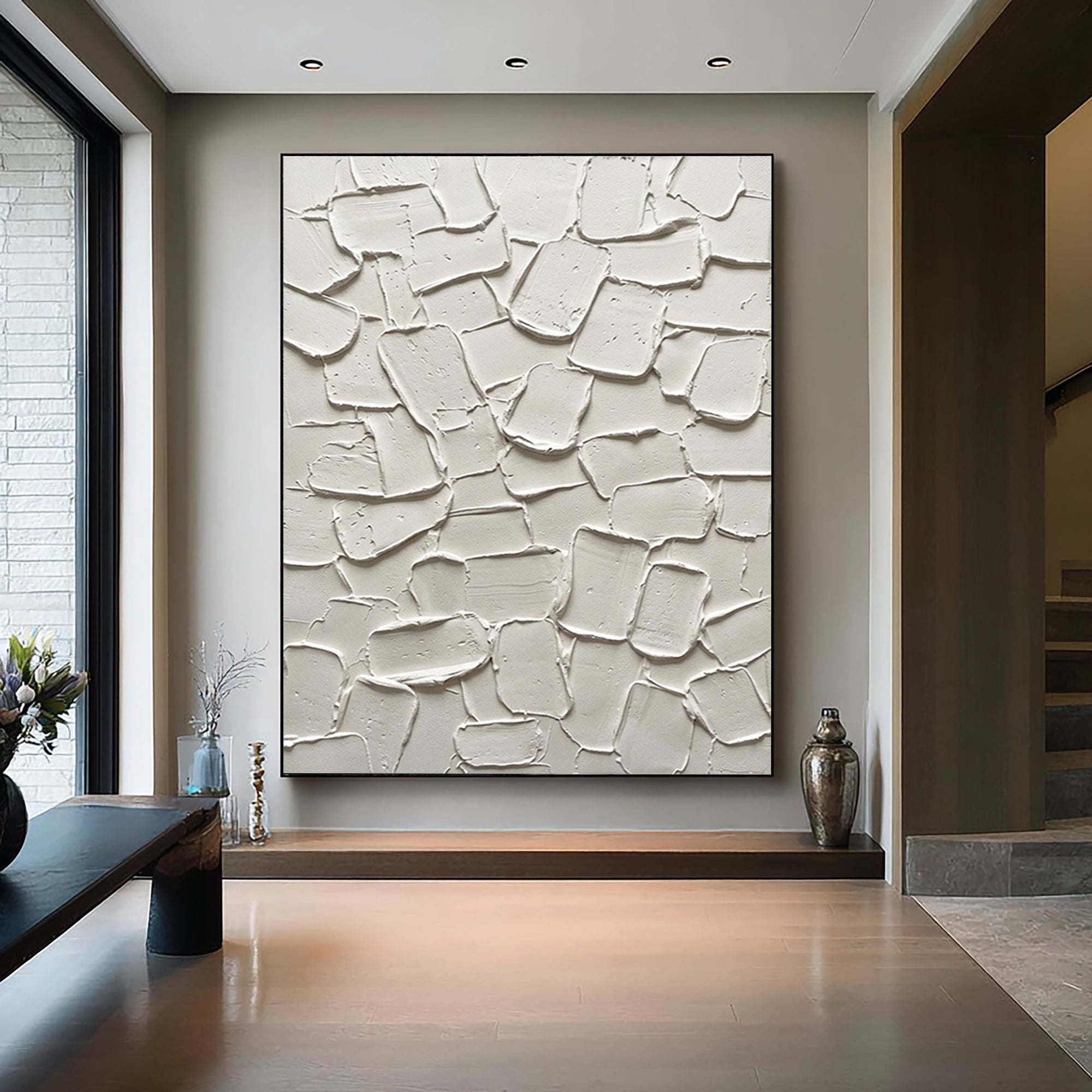 Large Modern Textured Canvas Art | Neutral Abstract Geometric Painting