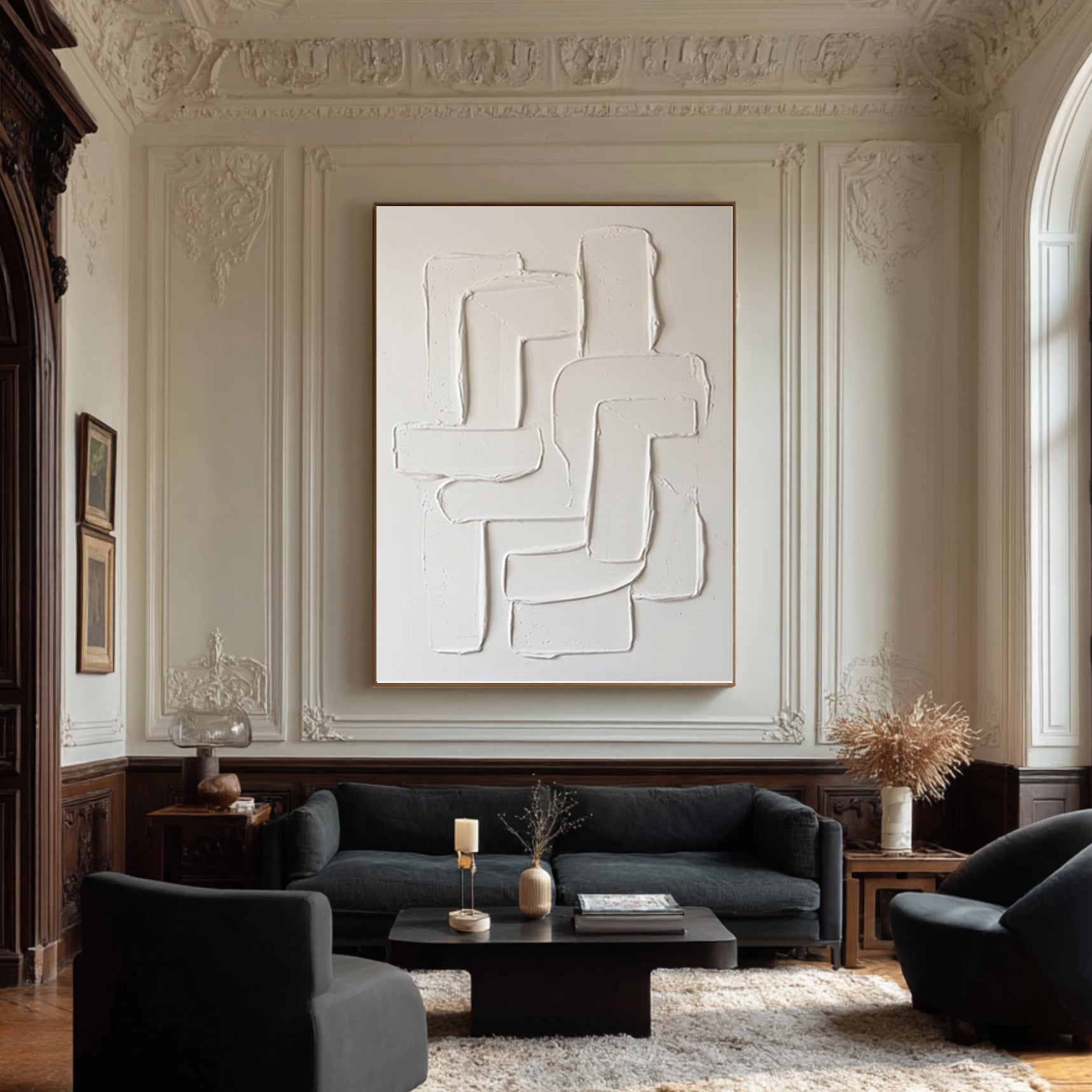 Large White Textured Abstract Wall Art Minimalist Relief Canvas Painting