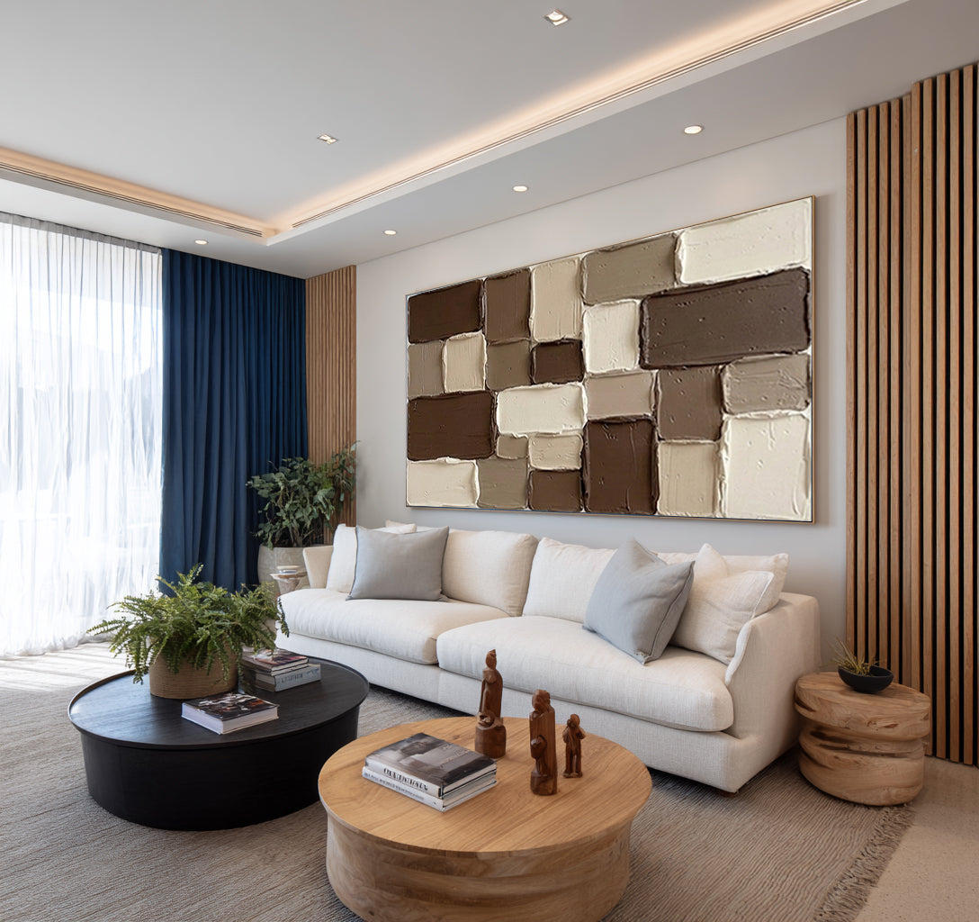 Large Brown and Beige Textured Wall Art Modern Abstract Canvas Painting