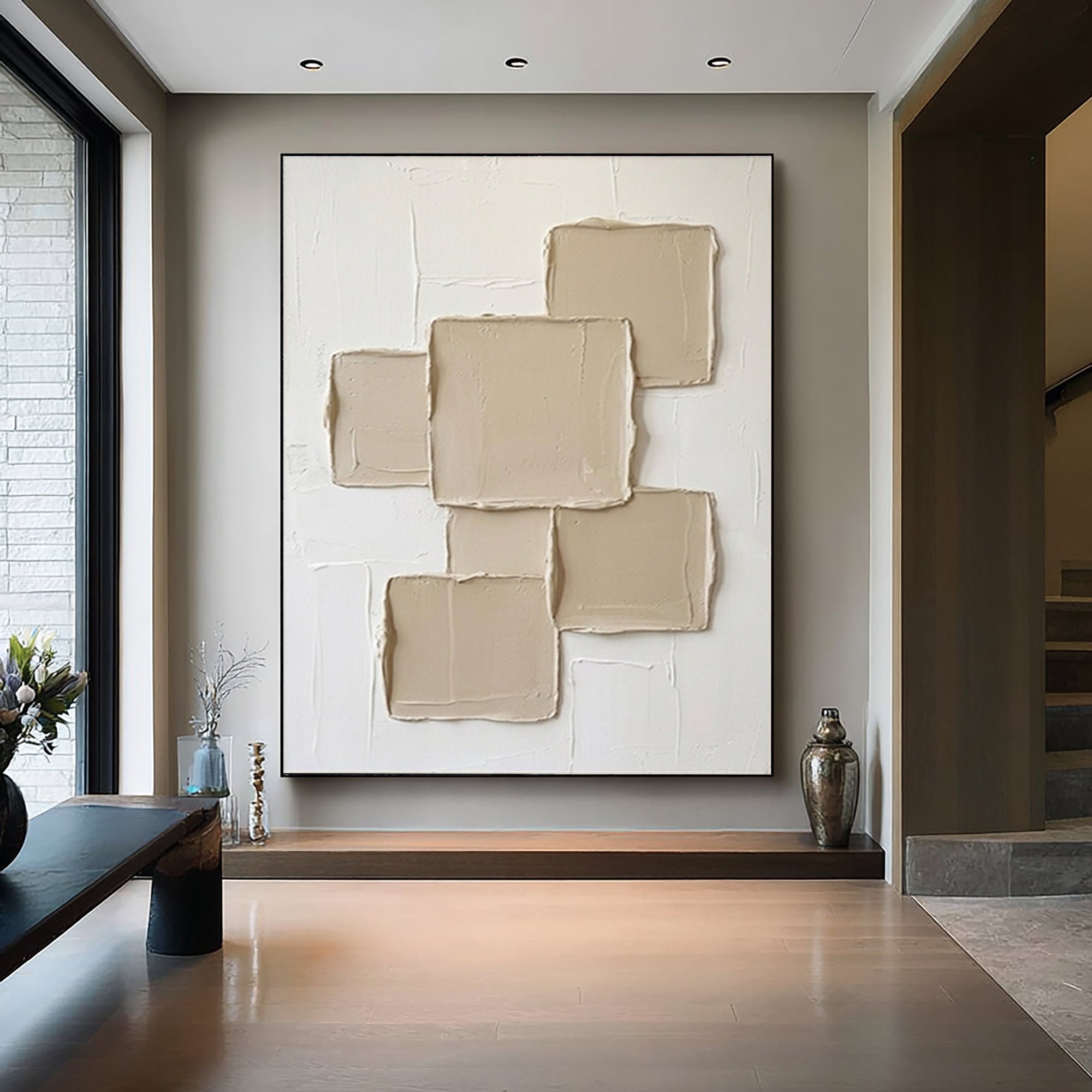 Large Designer Textured Canvas Art White Geometric Abstract Painting