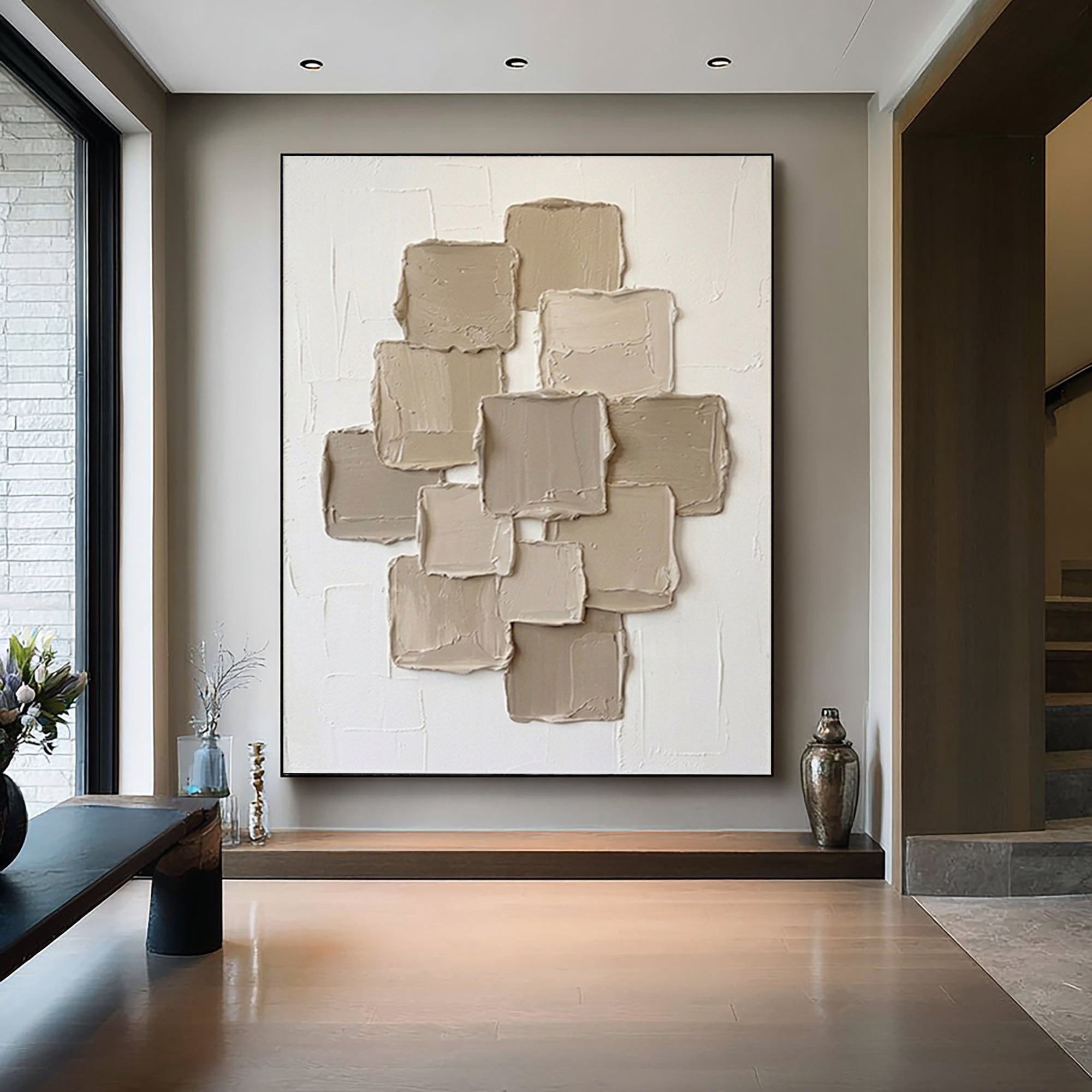 Large Contemporary Square Texture Painting Handmade Neutral Wall Art