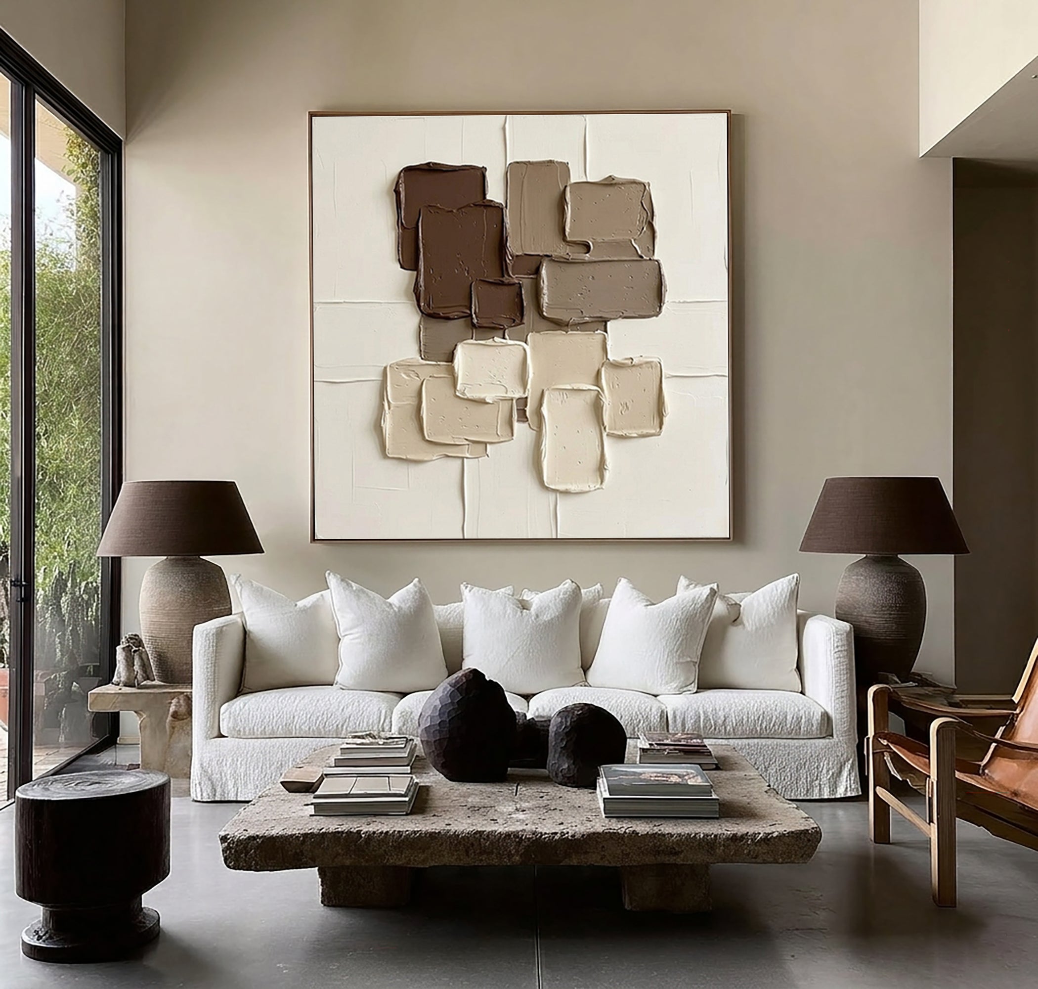 Large Mocha Texture Wall Art Contemporary Neutral Brown Abstract Painting