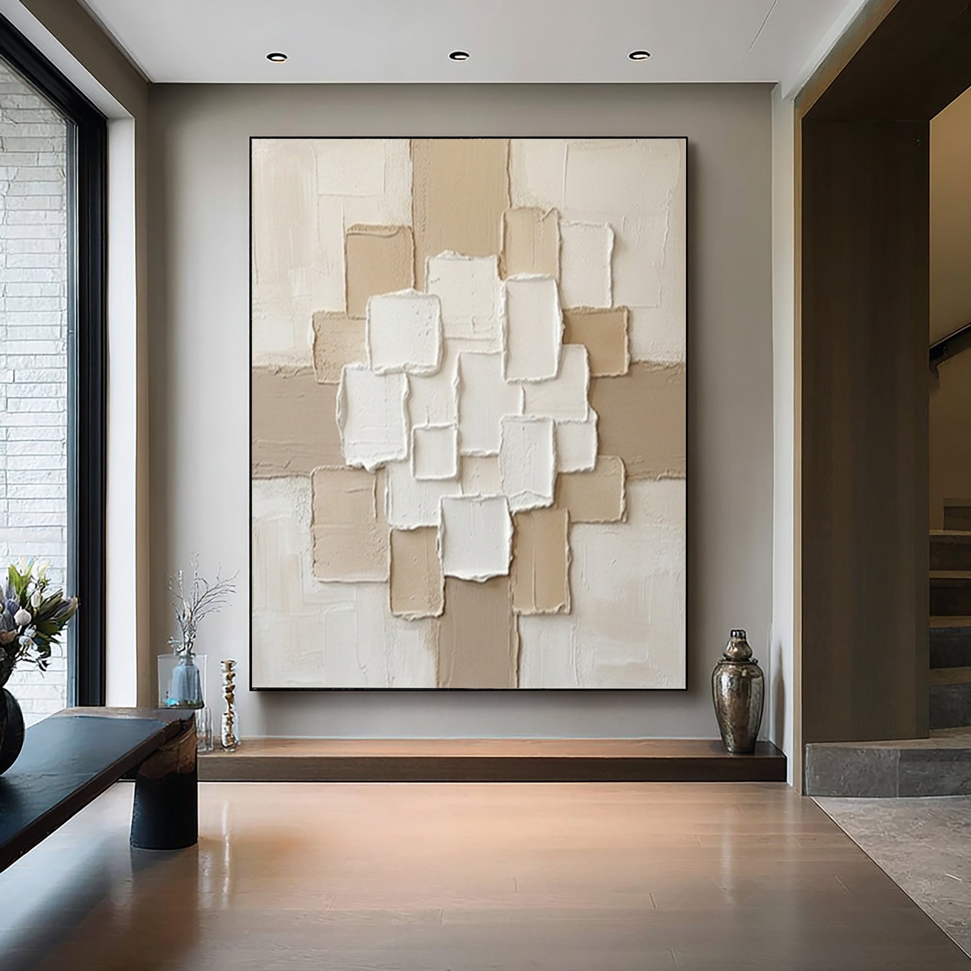 Large Neutral Composition Textured Canvas Art Modern Minimalist Decor