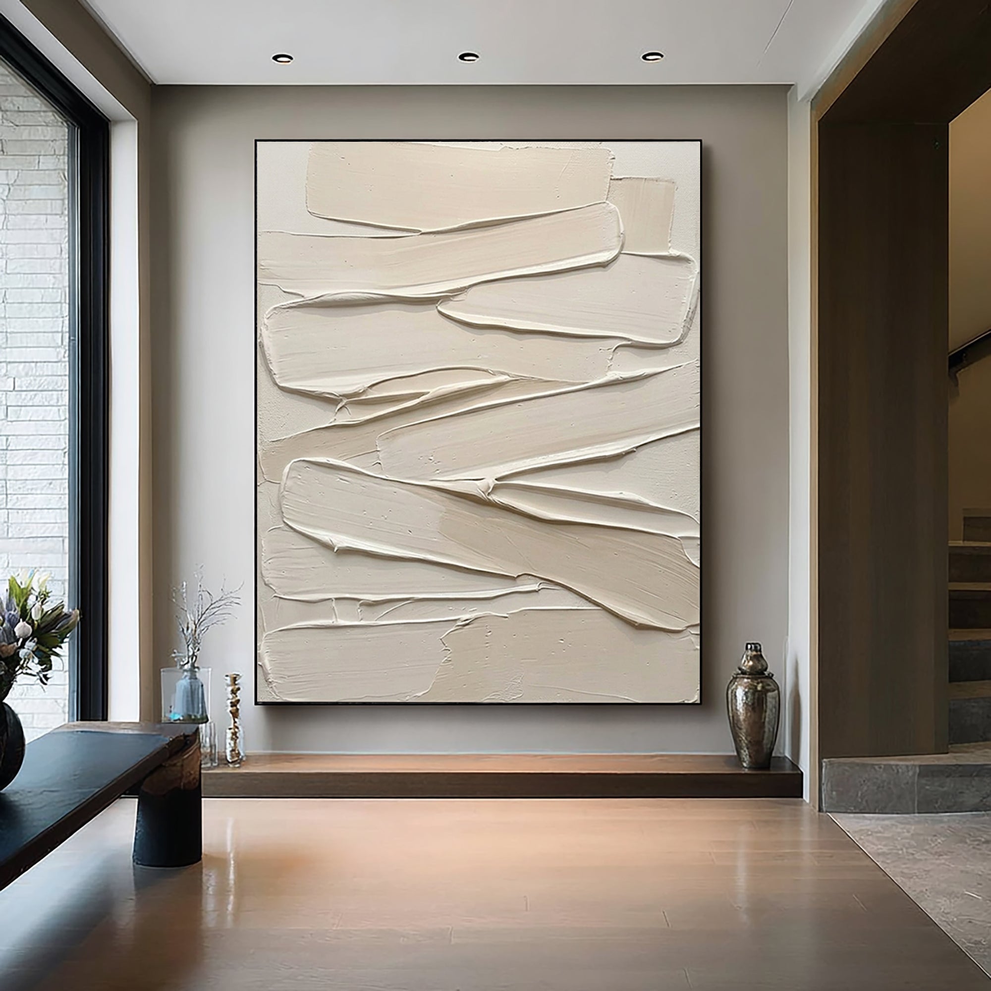 Large Palette Knife Textured Canvas Art Neutral Abstract Painting