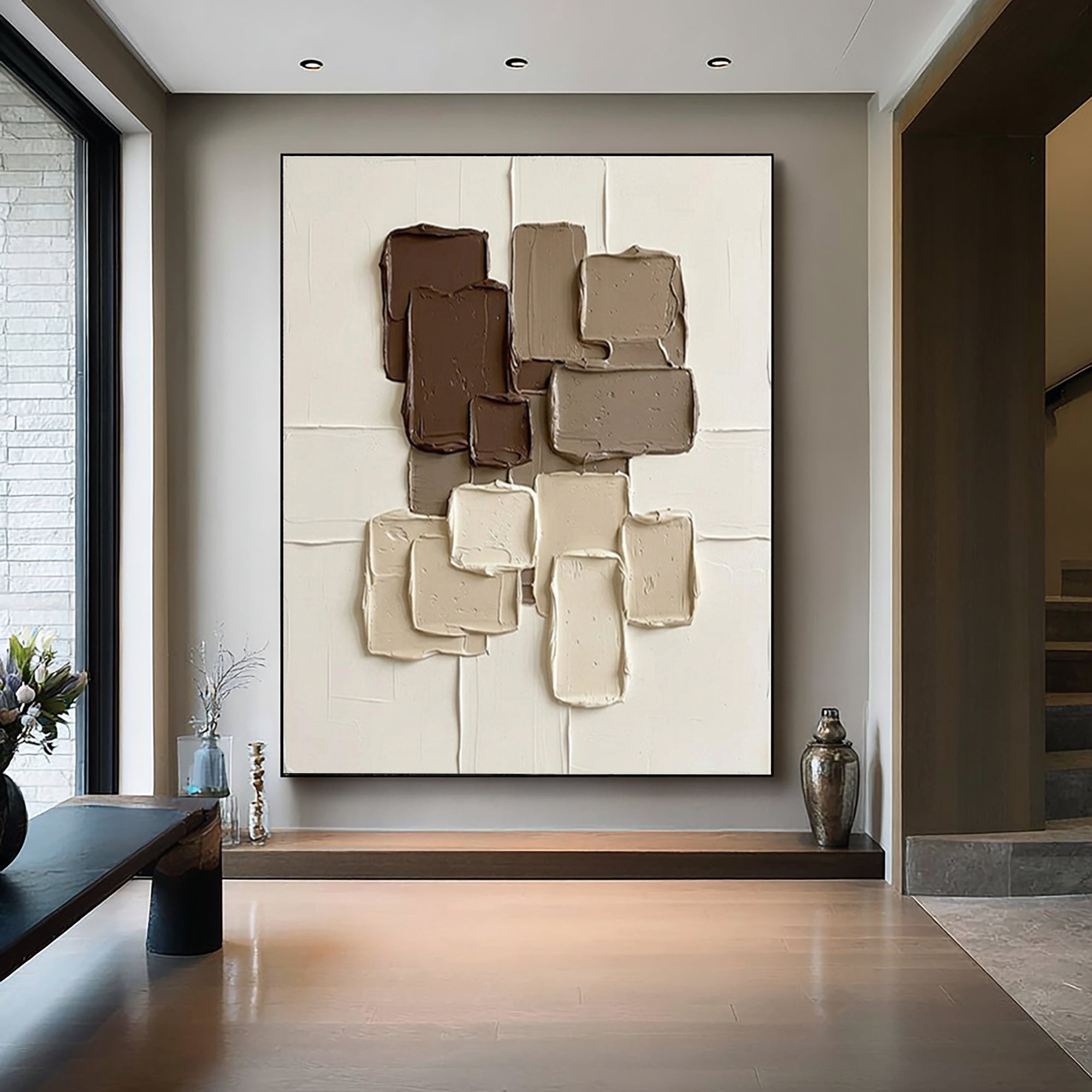 Large Brown Architectural Textured Canvas Art Contemporary Wall Decor