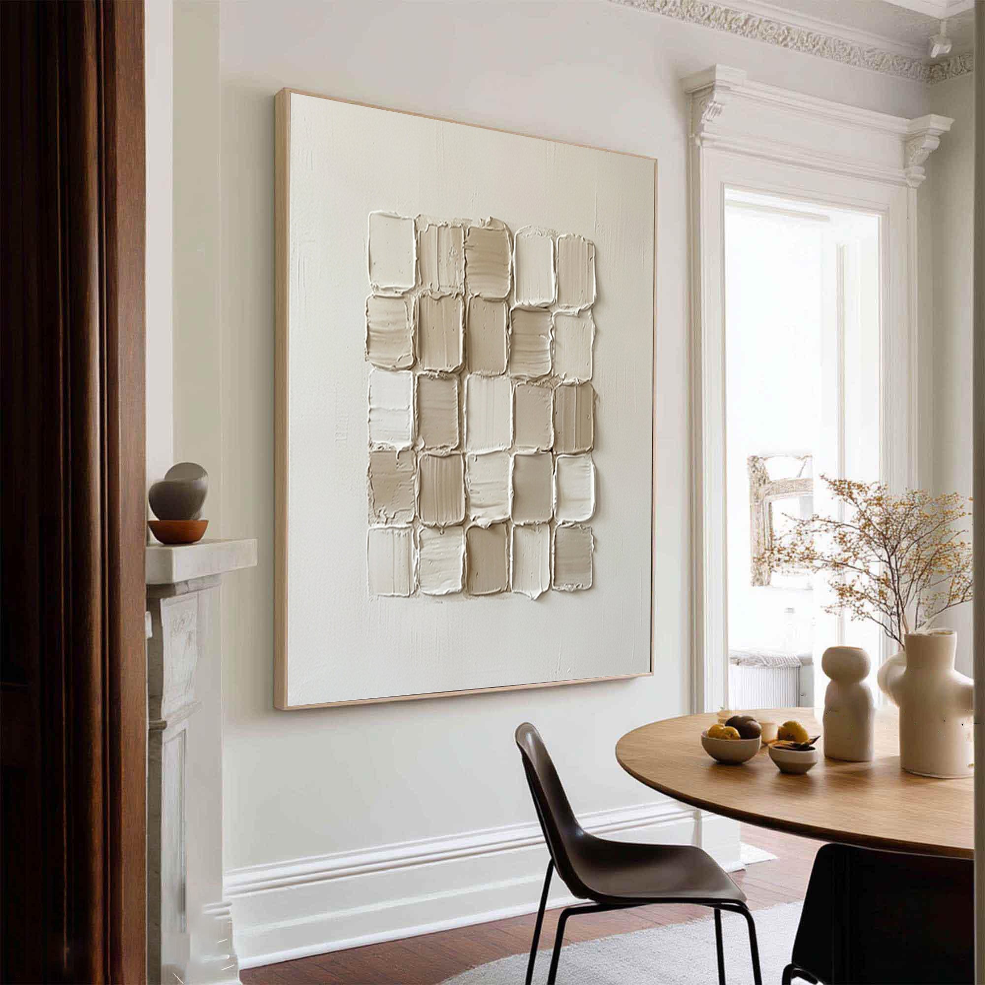 Large Structured Geometry Wall Art Contemporary Neutral Canvas Painting