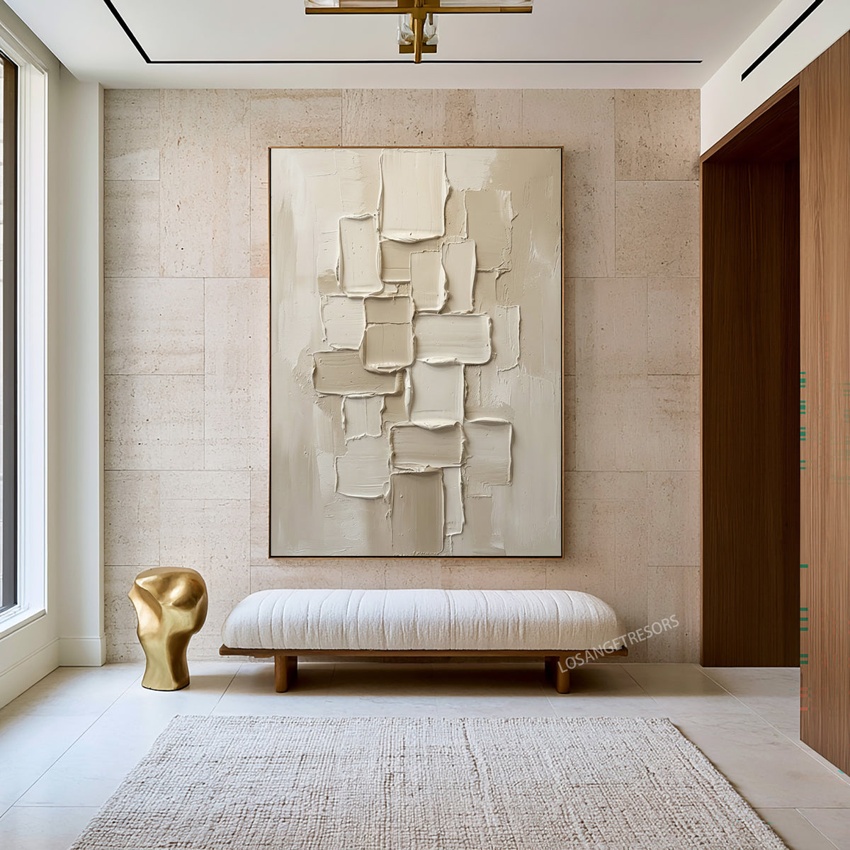 Large Organic Modern Sculptural Wall Art Ivory Cream Geometric Textured Abstract Painting Neutral Home Decor