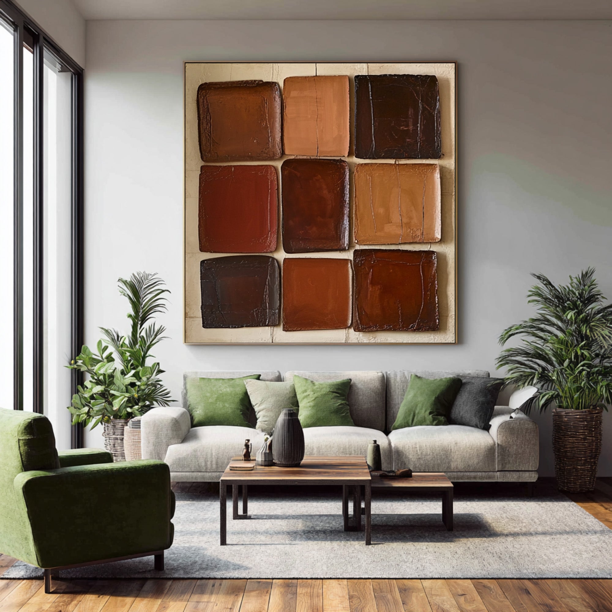 Large Modern Abstract Oil Painting, Textured Earth-Tone Wall Art for Contemporary Interiors #WAC 009