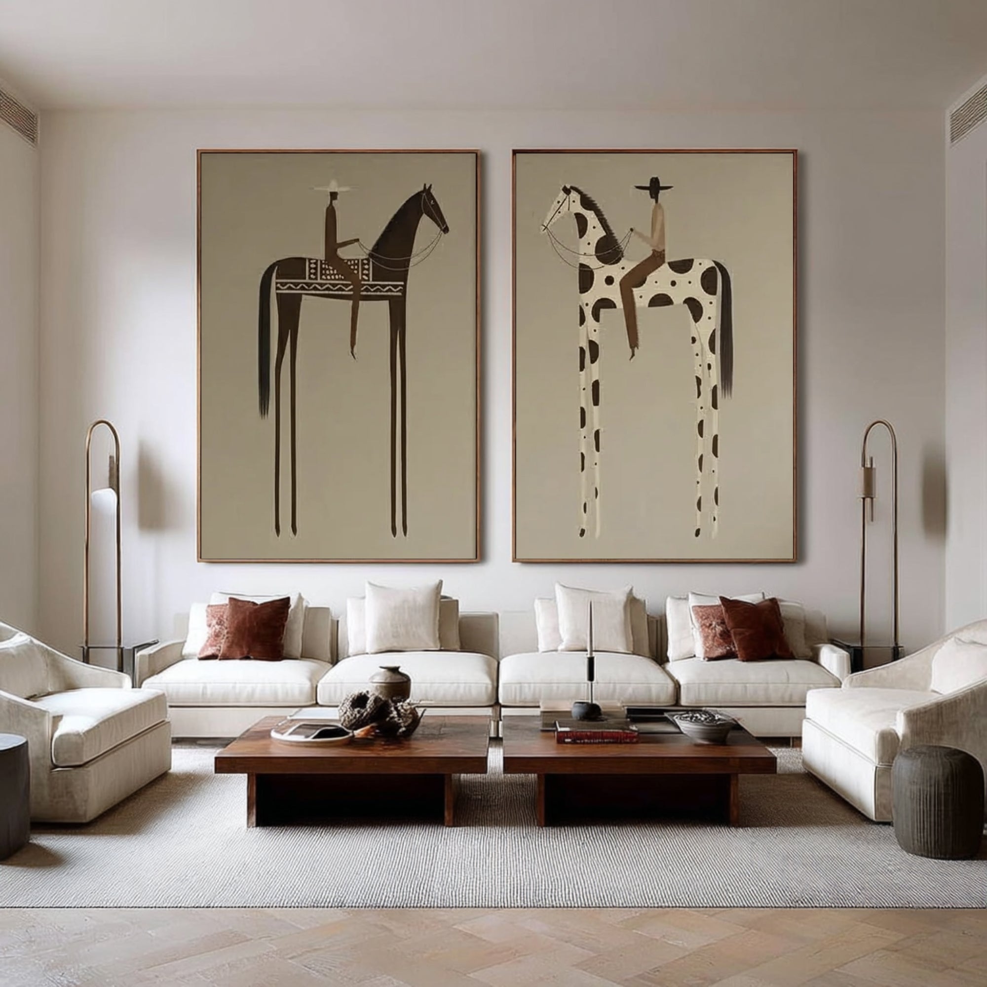 Abstract Western Horse Painting Set Contemporary Cowboy Wall Decor