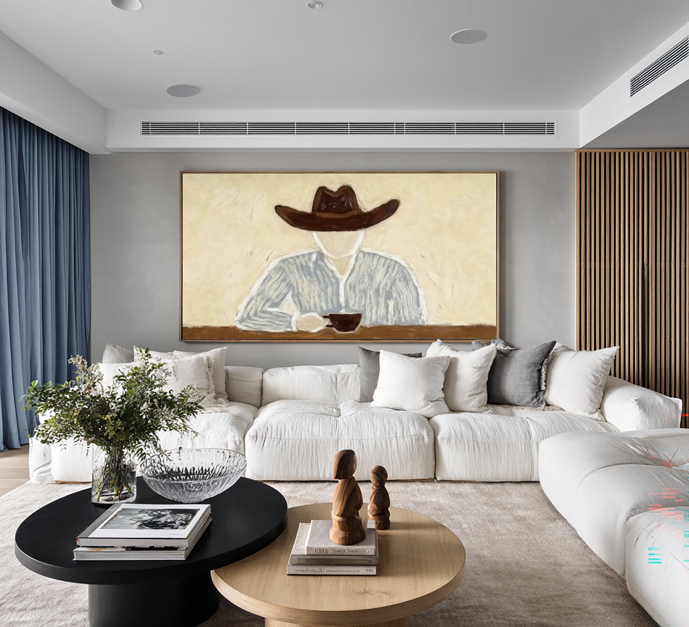 Large Cowboy Coffee Painting Modern Western Wall Art