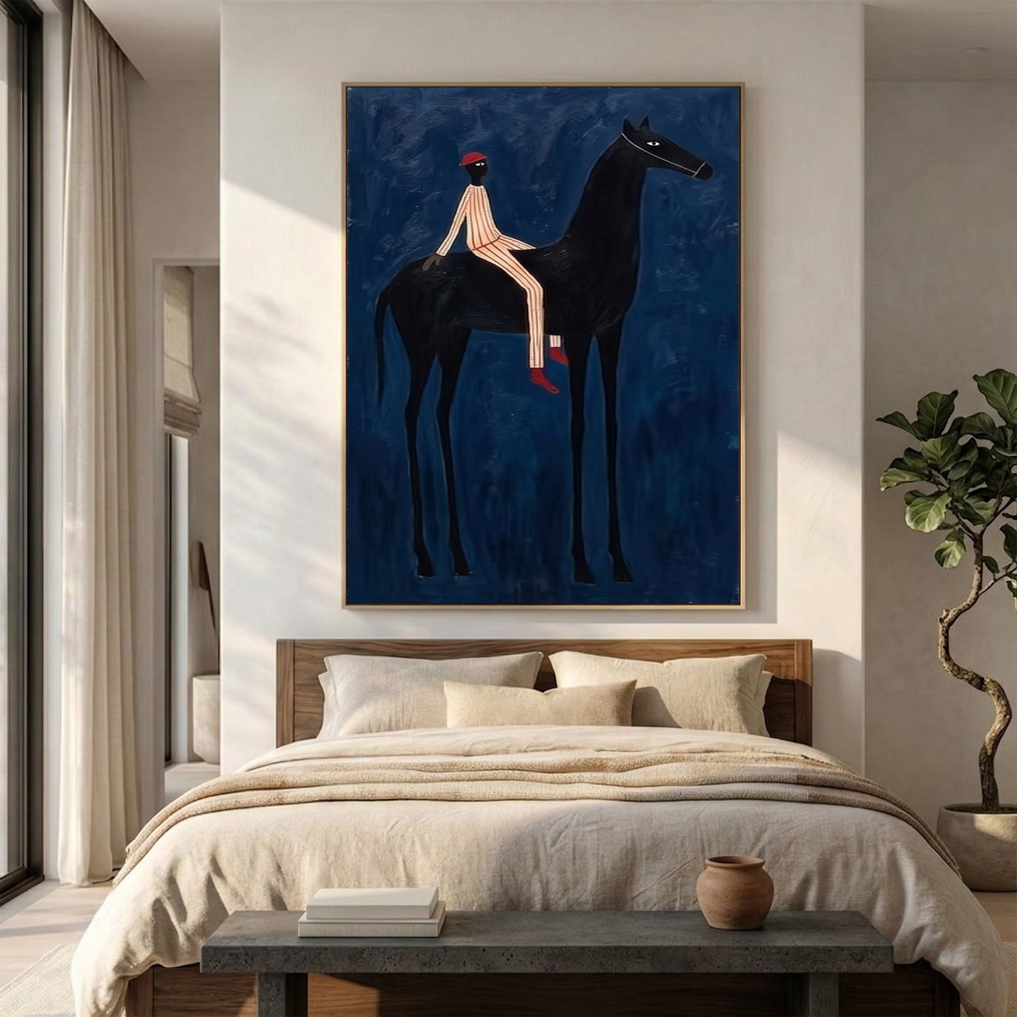 Large Cowboy Wall Art Modern Equestrian Horse Painting Midnight Rider